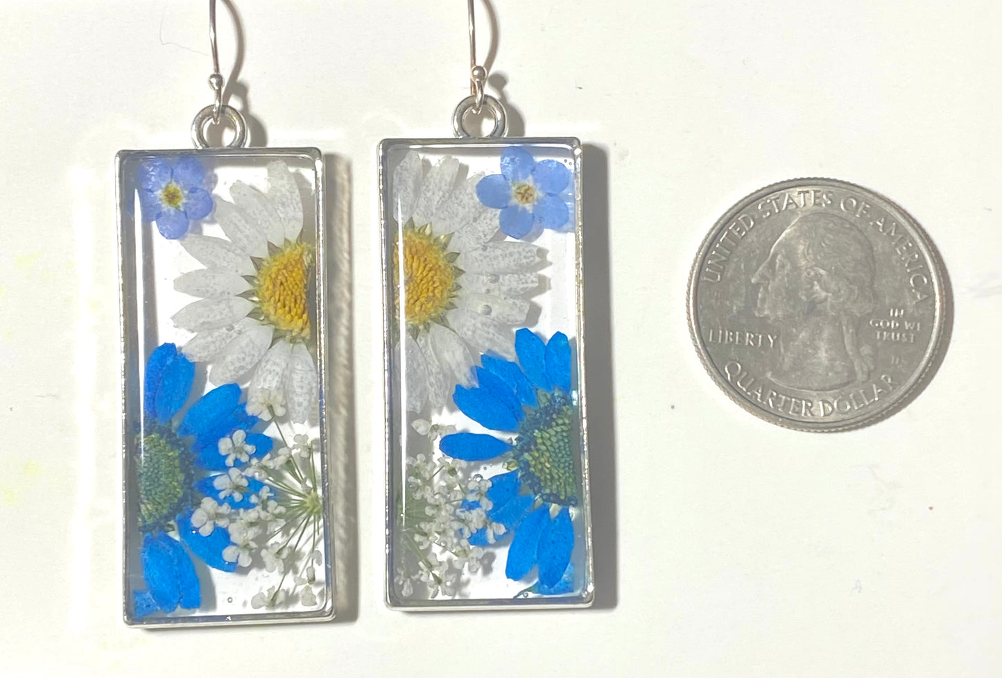 Split Blue and White Daisies with White Queen Anne’s Lace and Blue Forget-Me-Nots