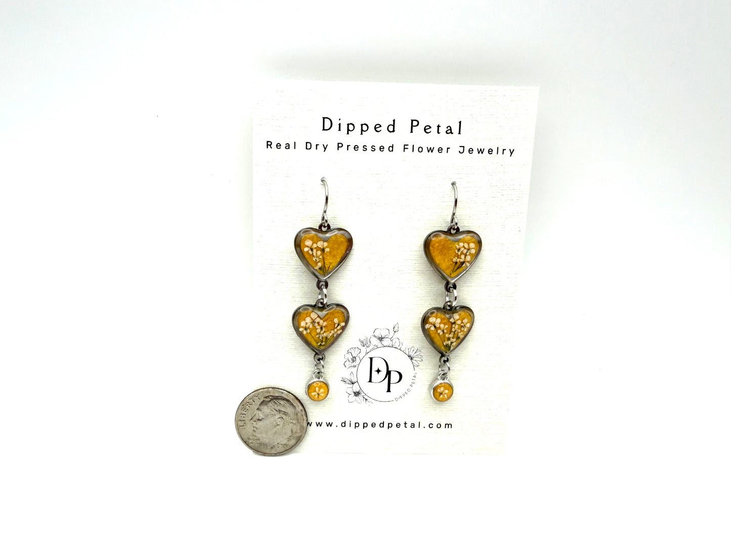 Heart Shaped Stainless Steel Dangle Earrings - Gold