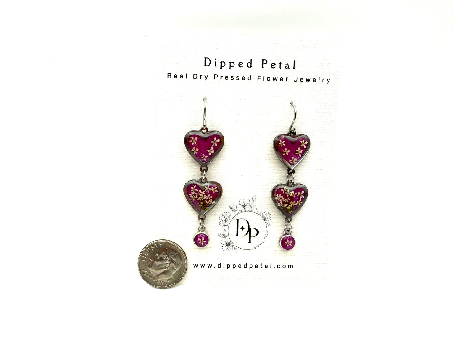 Heart Shaped Stainless Steel Dangle Earrings - Wisteria Purple