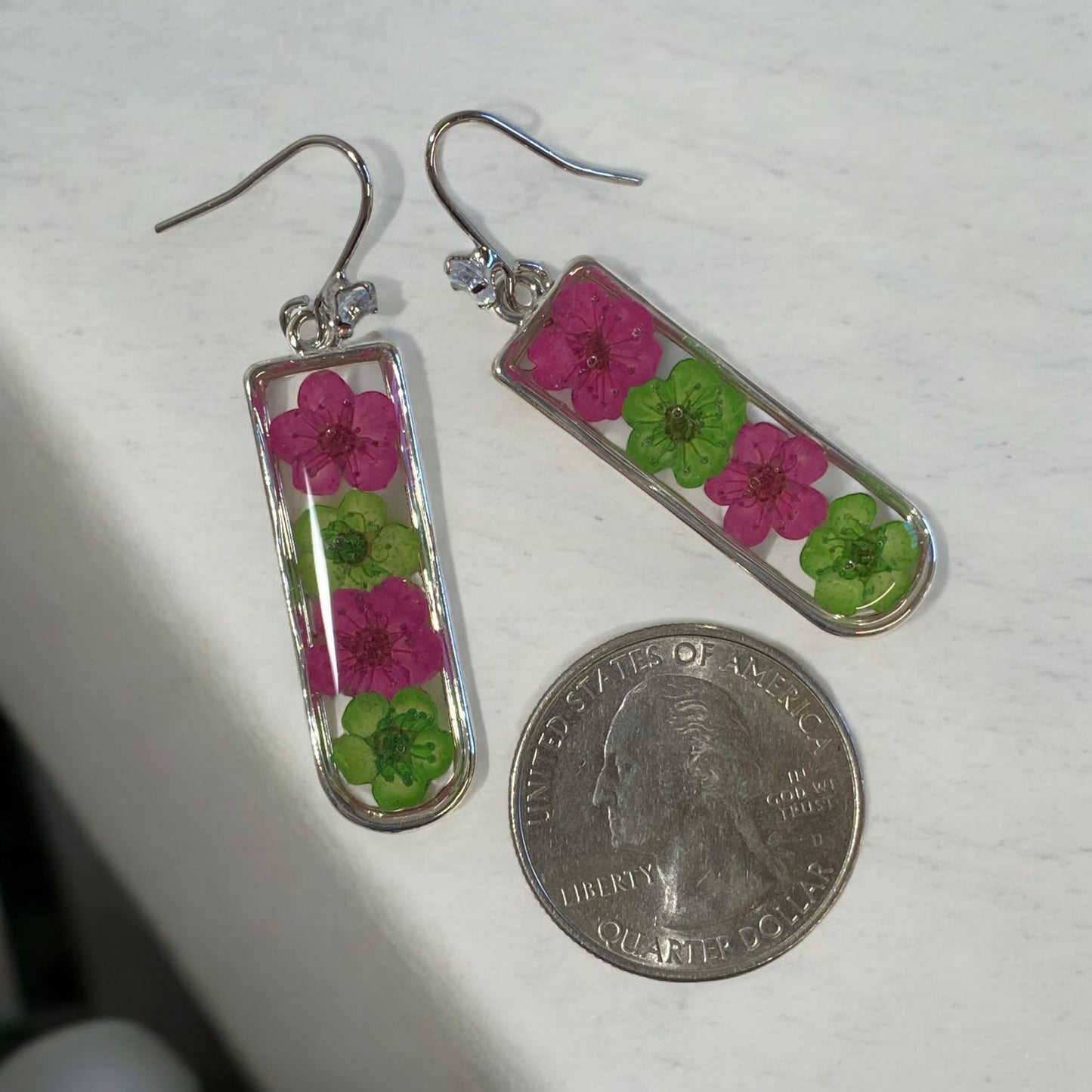 Pink and Green Plum Blossom Earrings