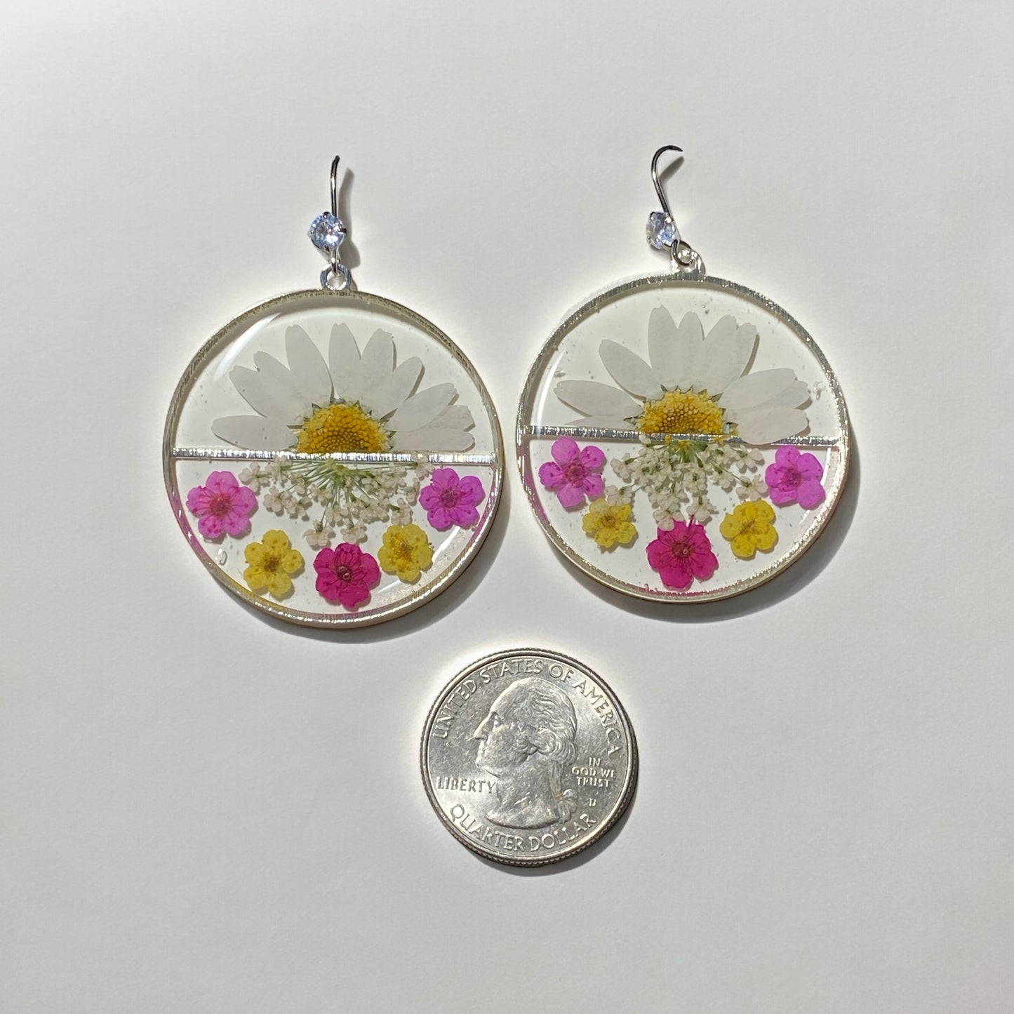 Daisies with Queen Anne’s Lace and Plum Blossom Earrings