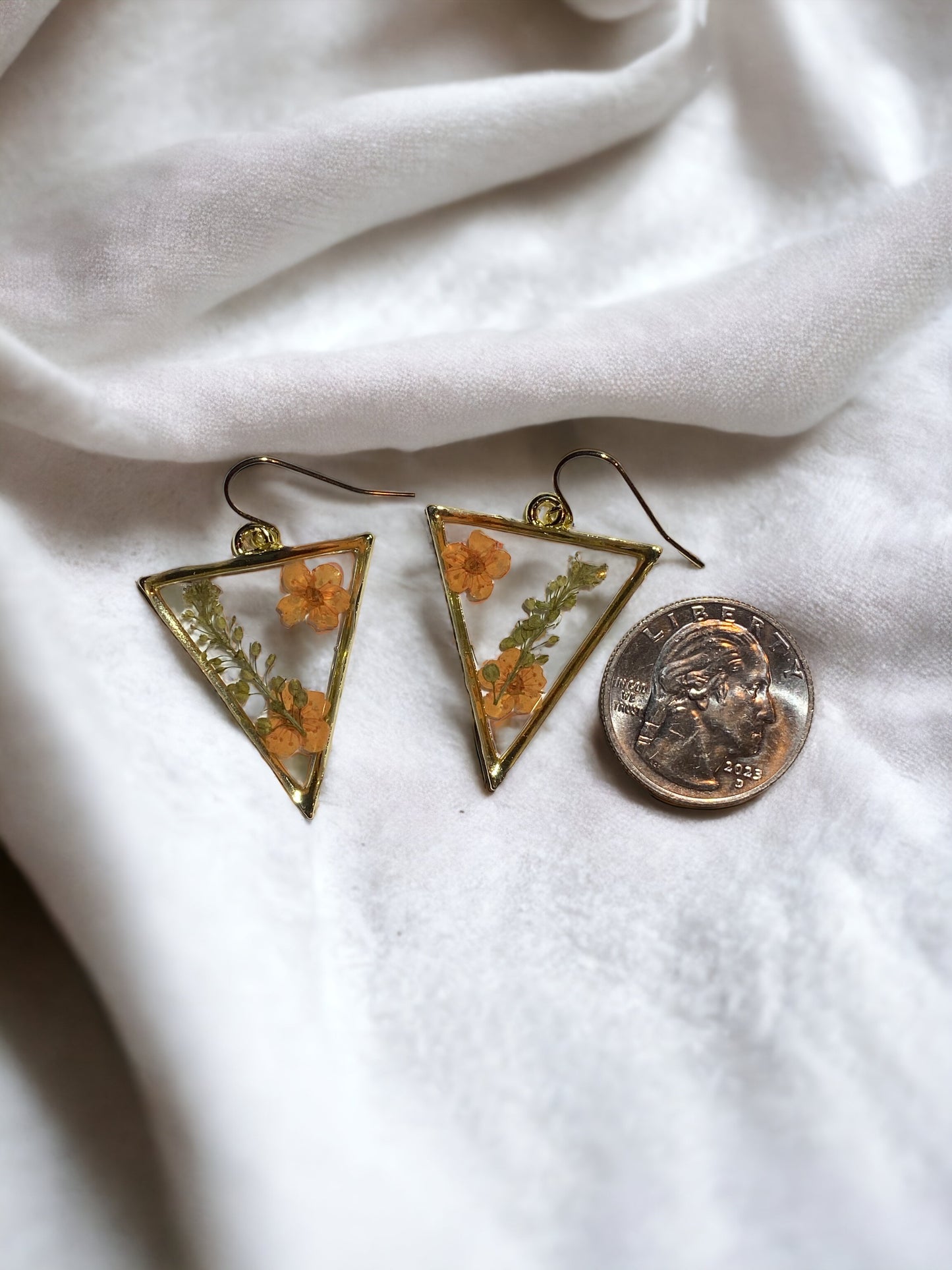 Orange Plum Blossom Flowers with Persian Garden Cress Earrings