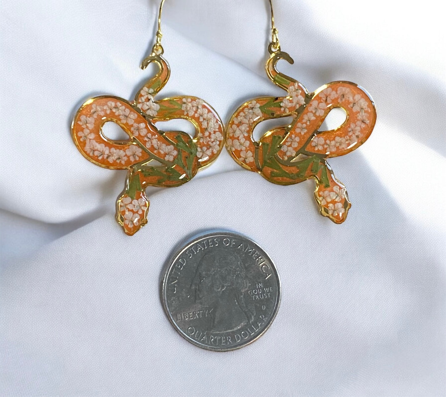 Orange 24 kt Gold Plated Snake Bezel Earrings