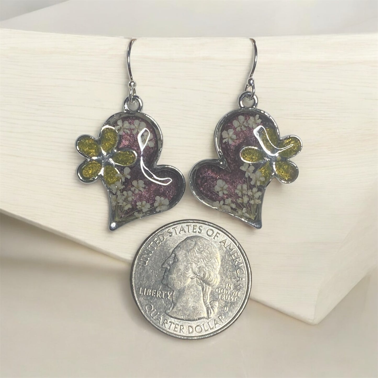 Dark Purple and Green Earrings with Queen Anne’s Lace