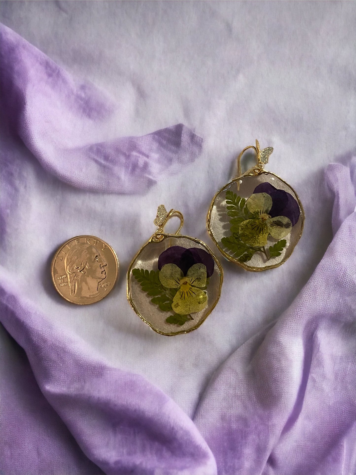 Purple and Yellow Pansy Earrings
