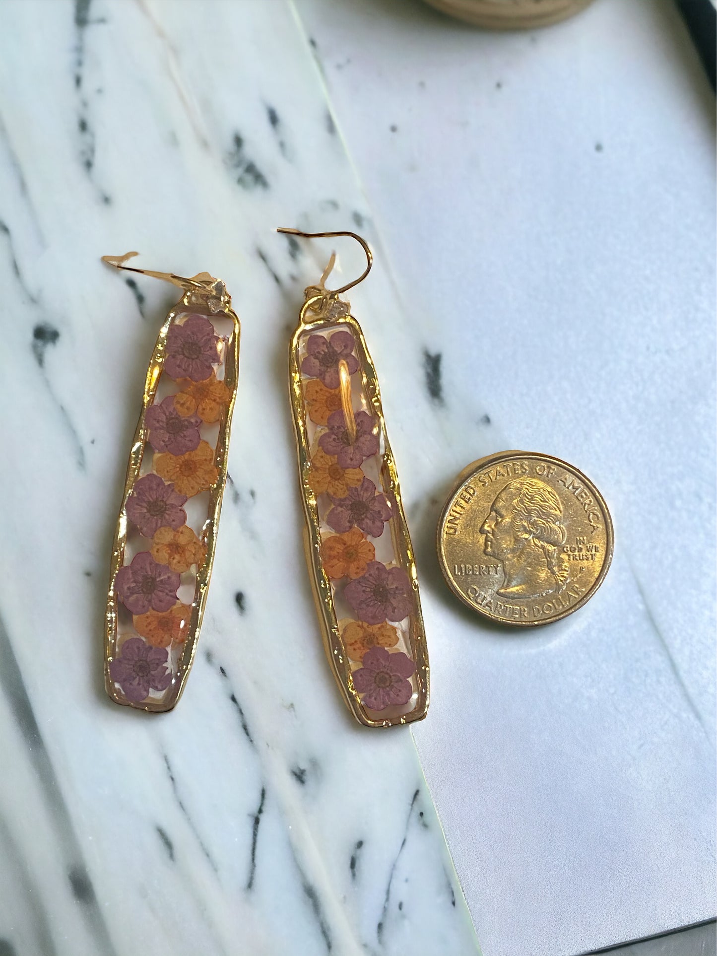 Purple and Orange Plum Blossom Flower Earrings