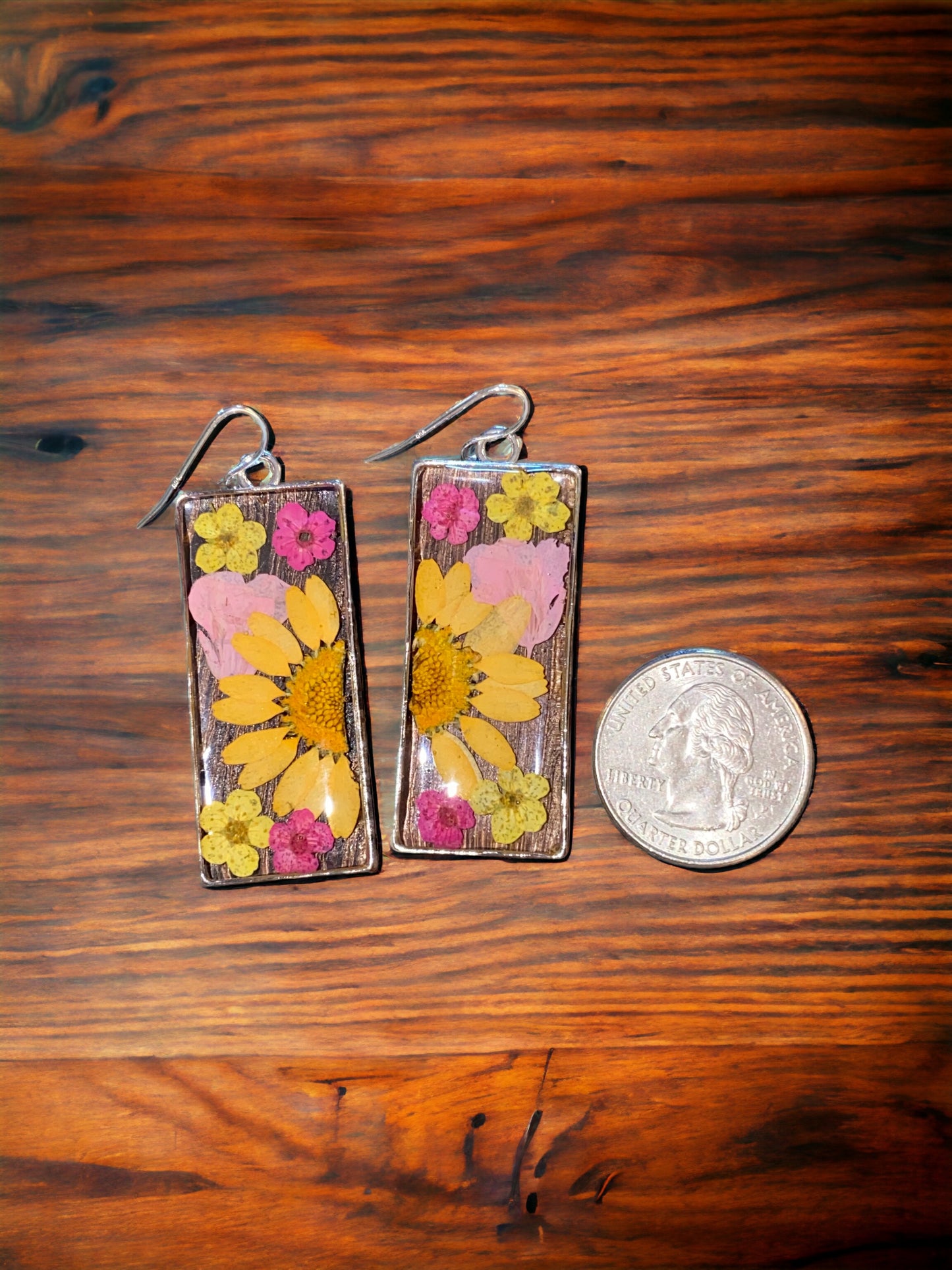Orange Daisy with Pink Rapeseed, and Yellow and Pink Plum Blossom Earrings