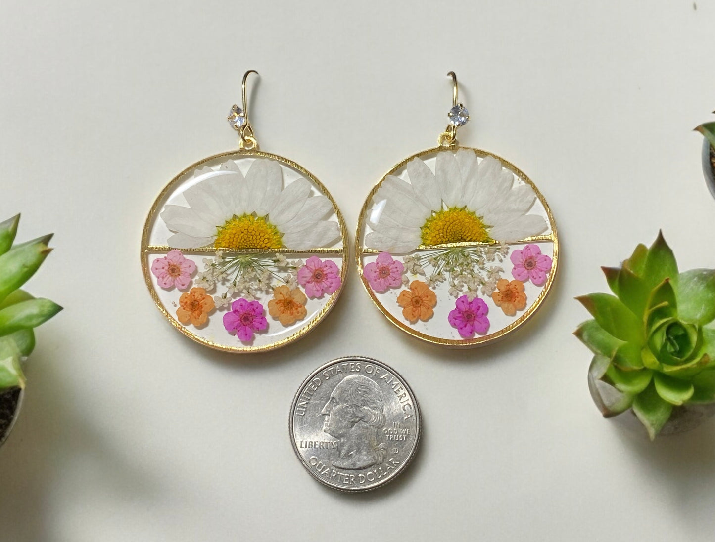 Daisies, Plum Blossoms and Queen Anne’s Lace Earrings