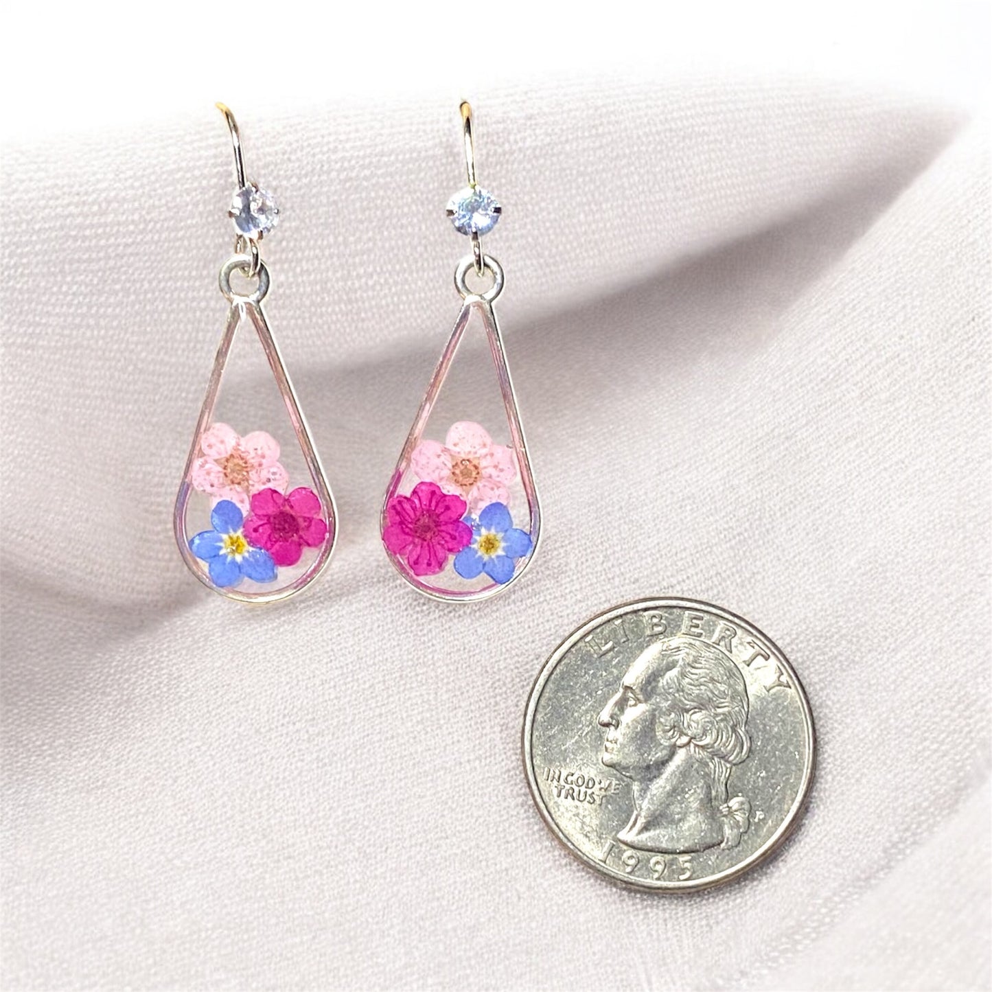 Blue Forget-Me-Nots with Hot and Light Pink Plum Blossoms