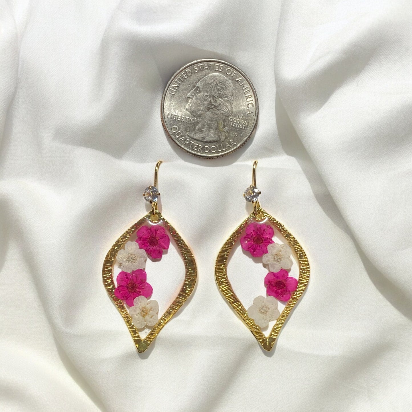 Hot Pink and White Plum Blossom Flowers Earrings