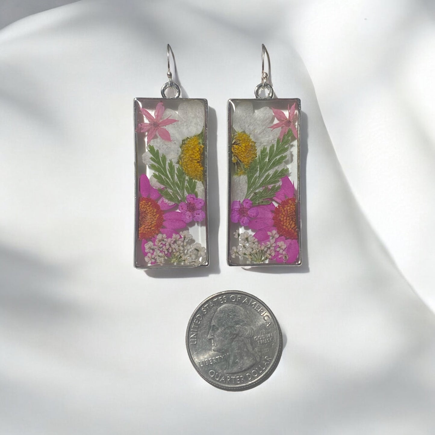 Split White and Pink Daisies, with Pink Plum Blossoms, Dry Pressed Fern and Queen Anne’s Lace