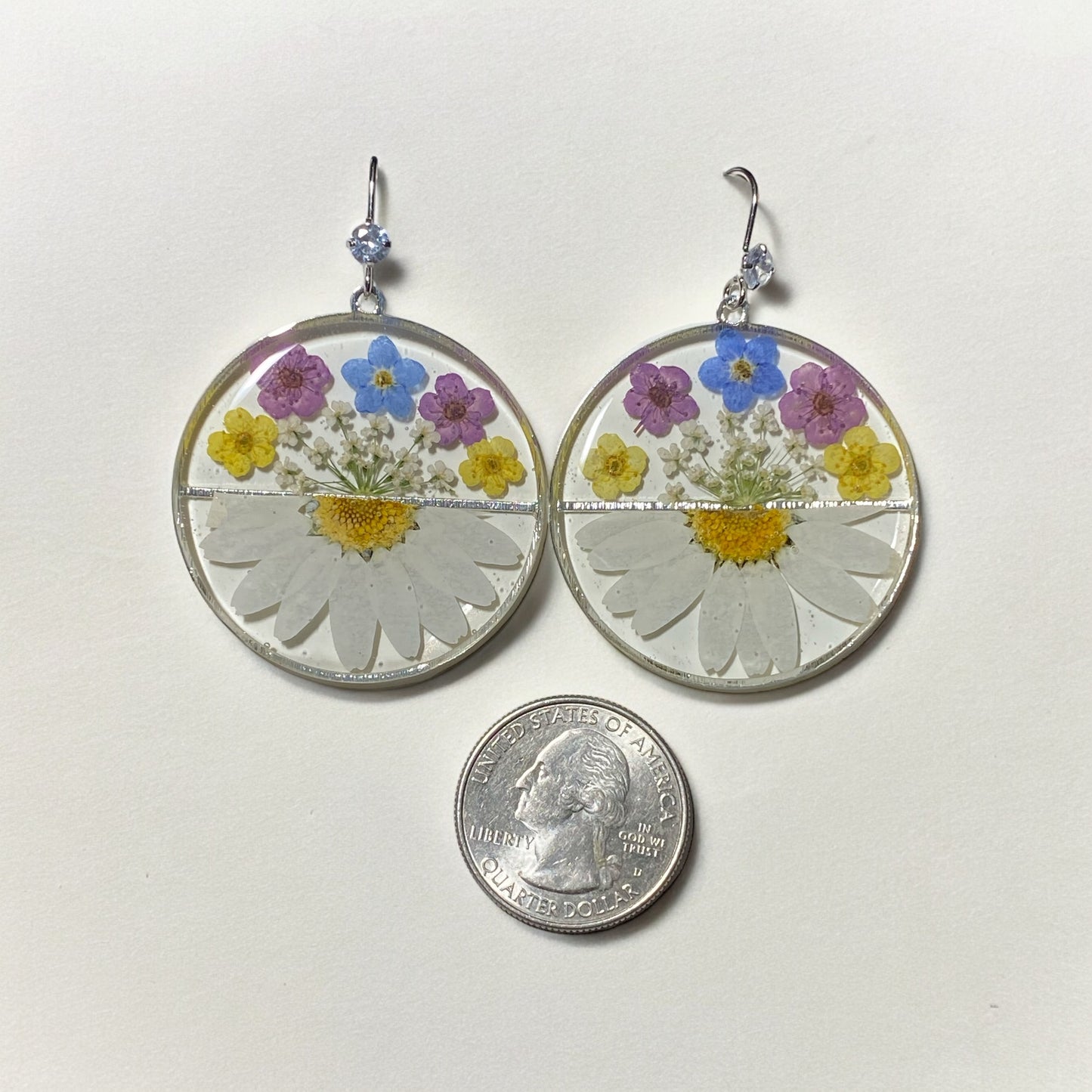 Daisies with Queen Anne’s Lace Blue Forget-Me-Nots and Plum Blossom Earrings