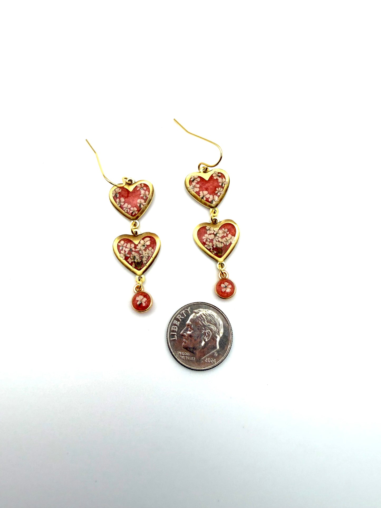 Sunset Orange (Pink/Orange) colored Heart Earrings