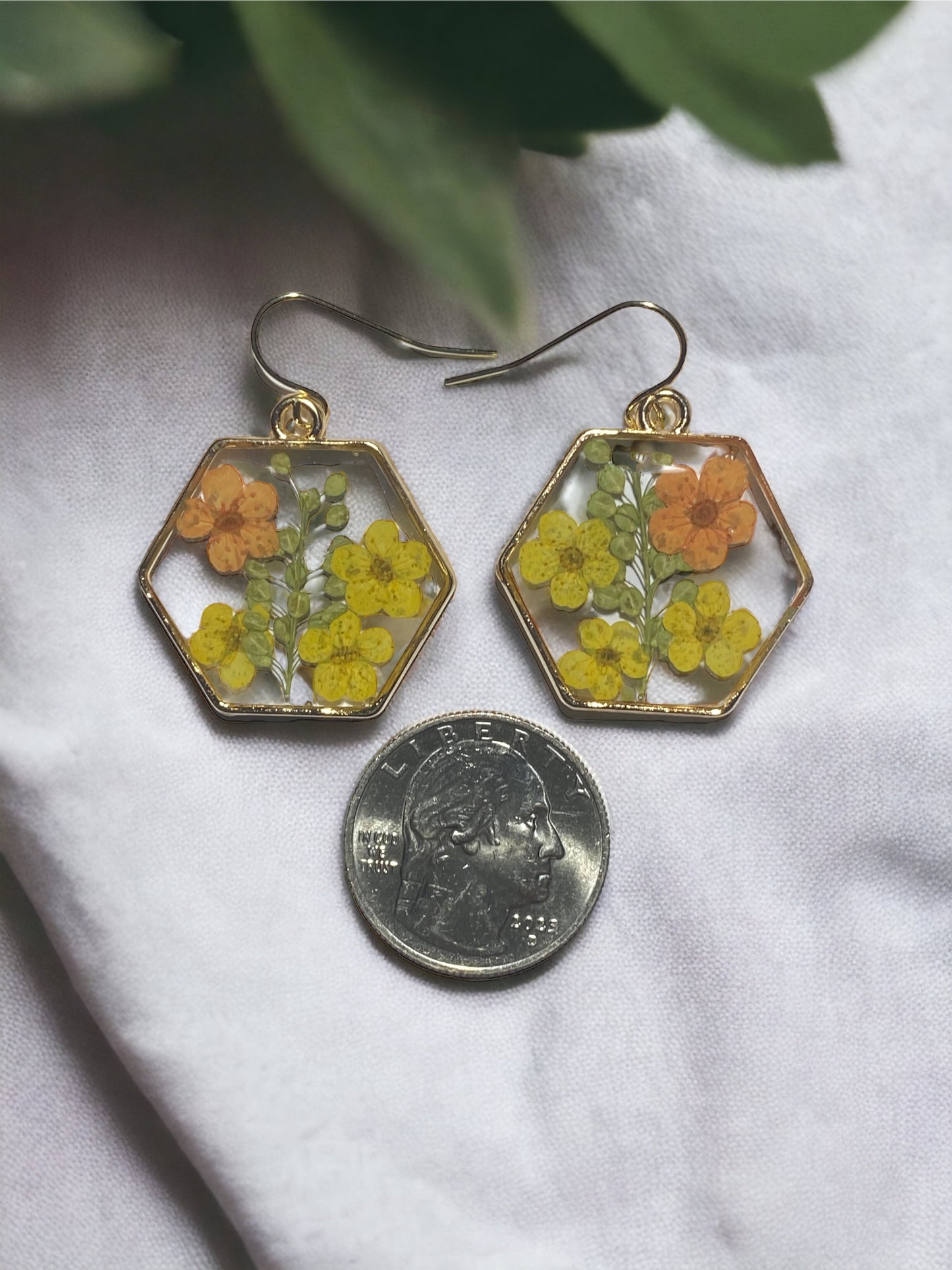 Orange and Yellow Plum Blossoms and Persian Garden Cress Earrings