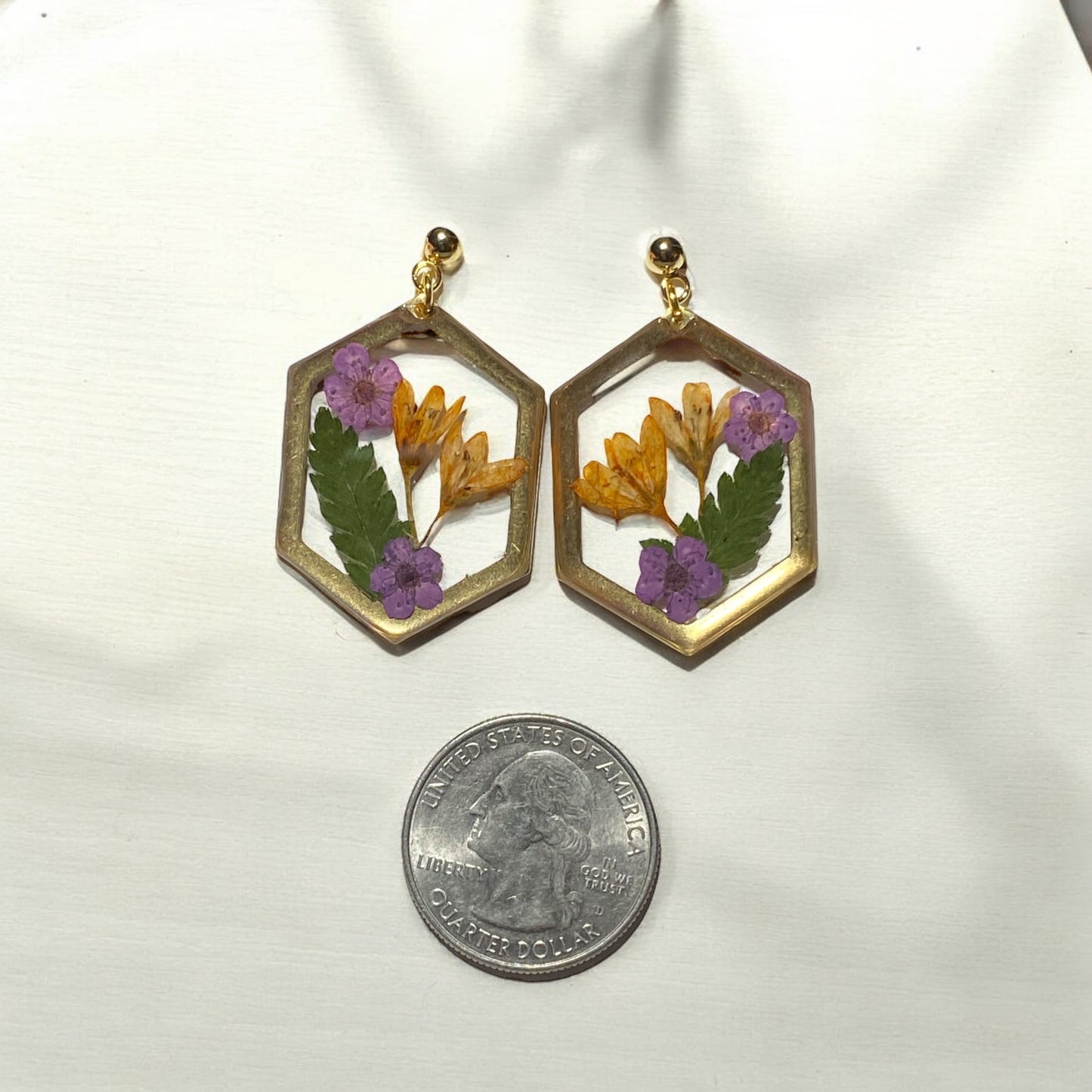 Purple Plum Blossoms with Orange Wild Flower, and Dry Pressed Fern