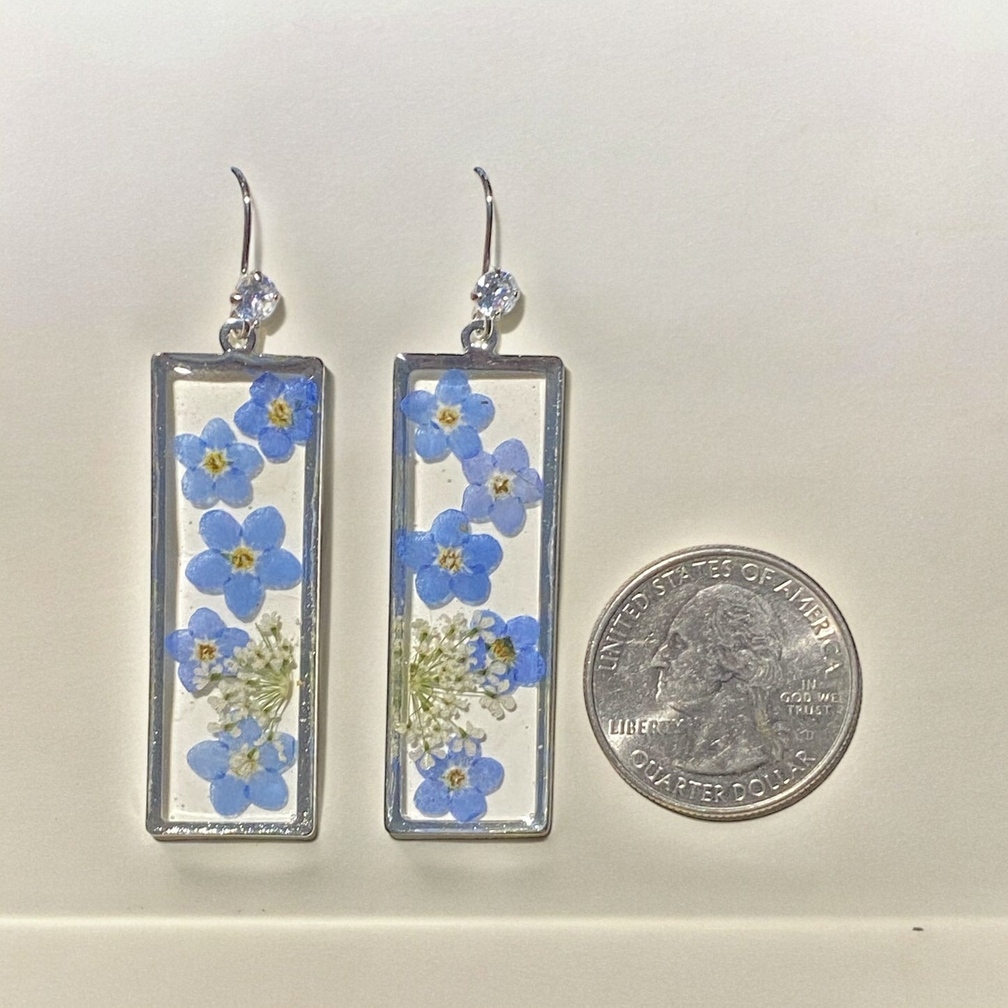 Blue Forget-Me-Nots with Queen Anne’s Lace Earrings