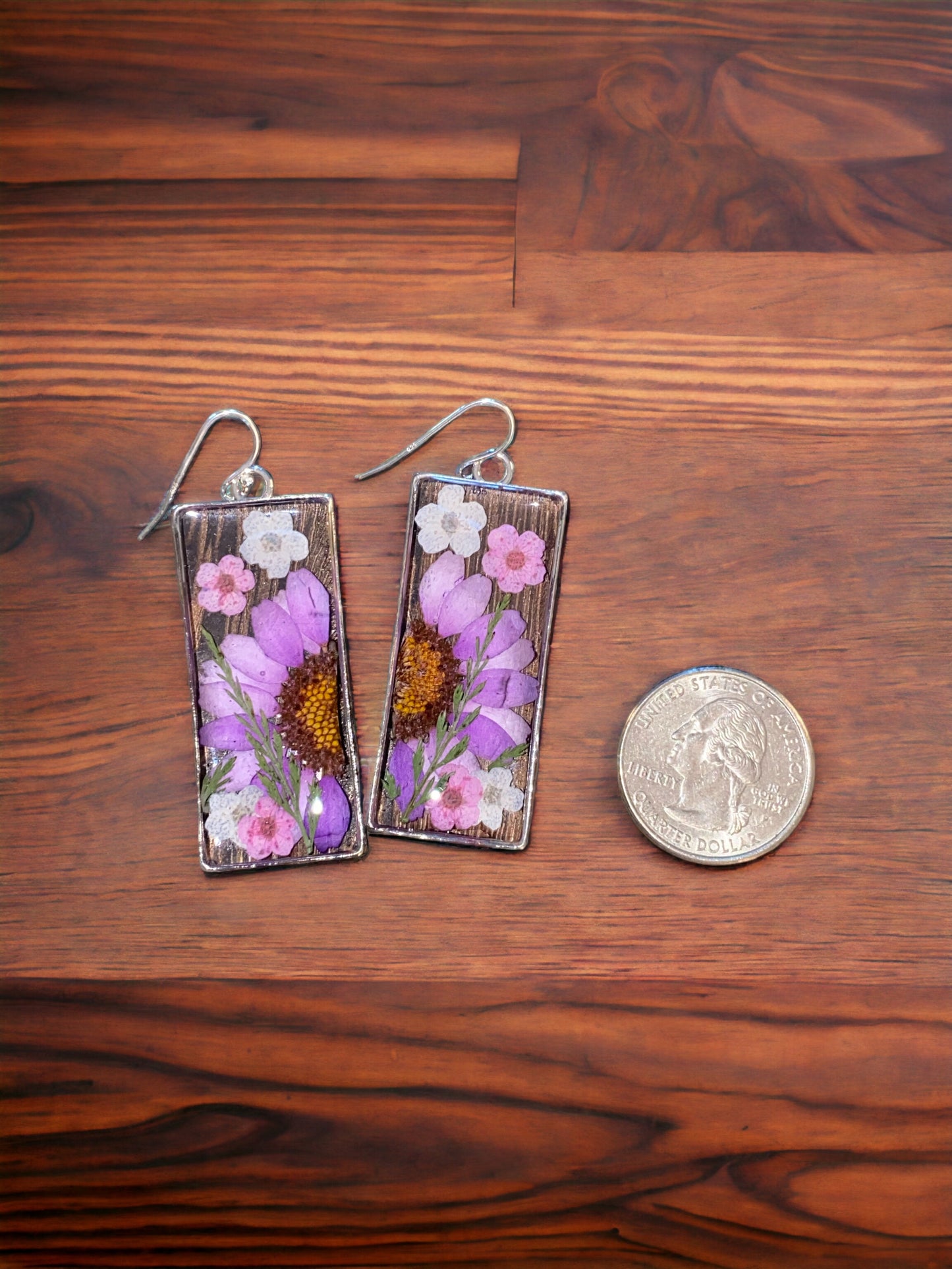 Purple Daisy with Pink and White Plum Blossoms Earrings