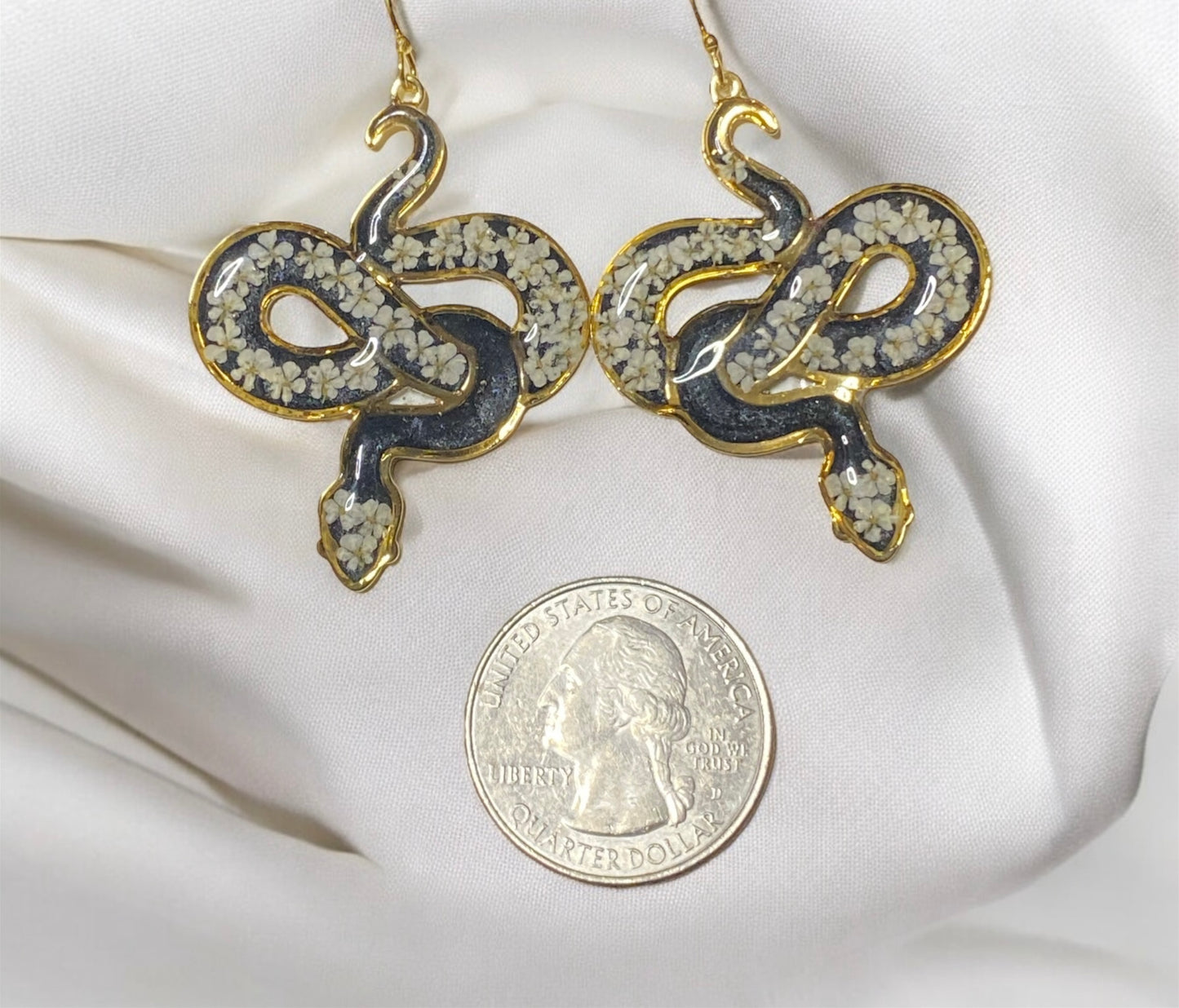 Black 24 kt Gold Plated Snake Bezel Earrings