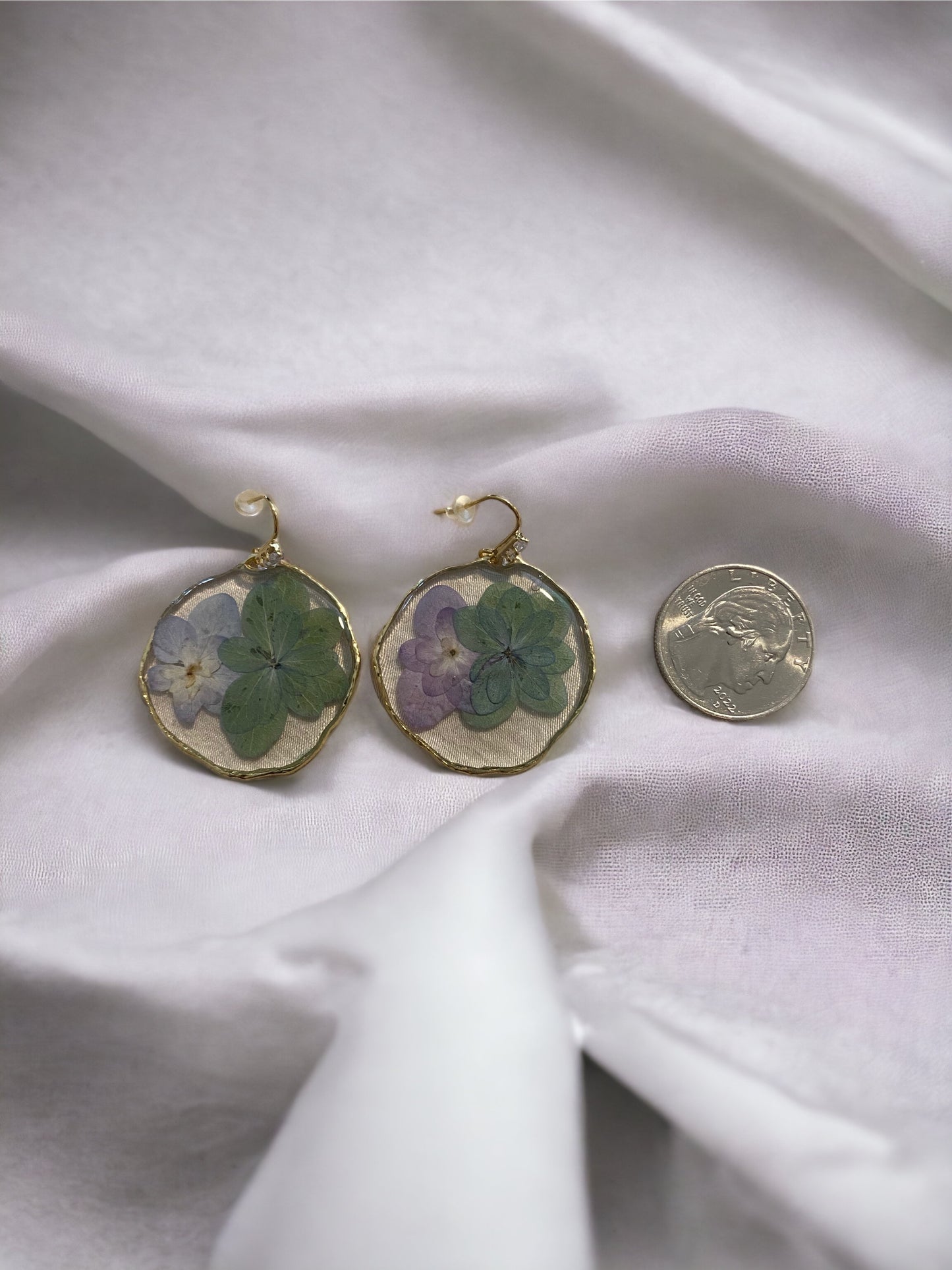 Green and Purple Double Petal Hydrangea Earrings