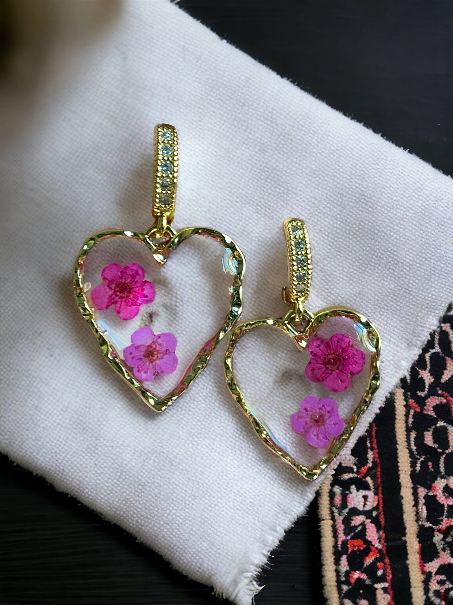 Hot Pink and Light Pink Plum Blossom Flower Earrings