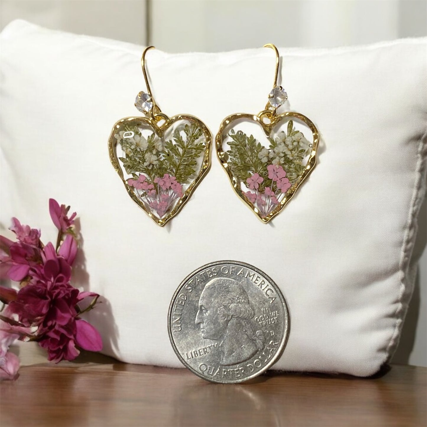 Dry pressed Fern and pieces of Pink and White Queen Anne’s Lace
