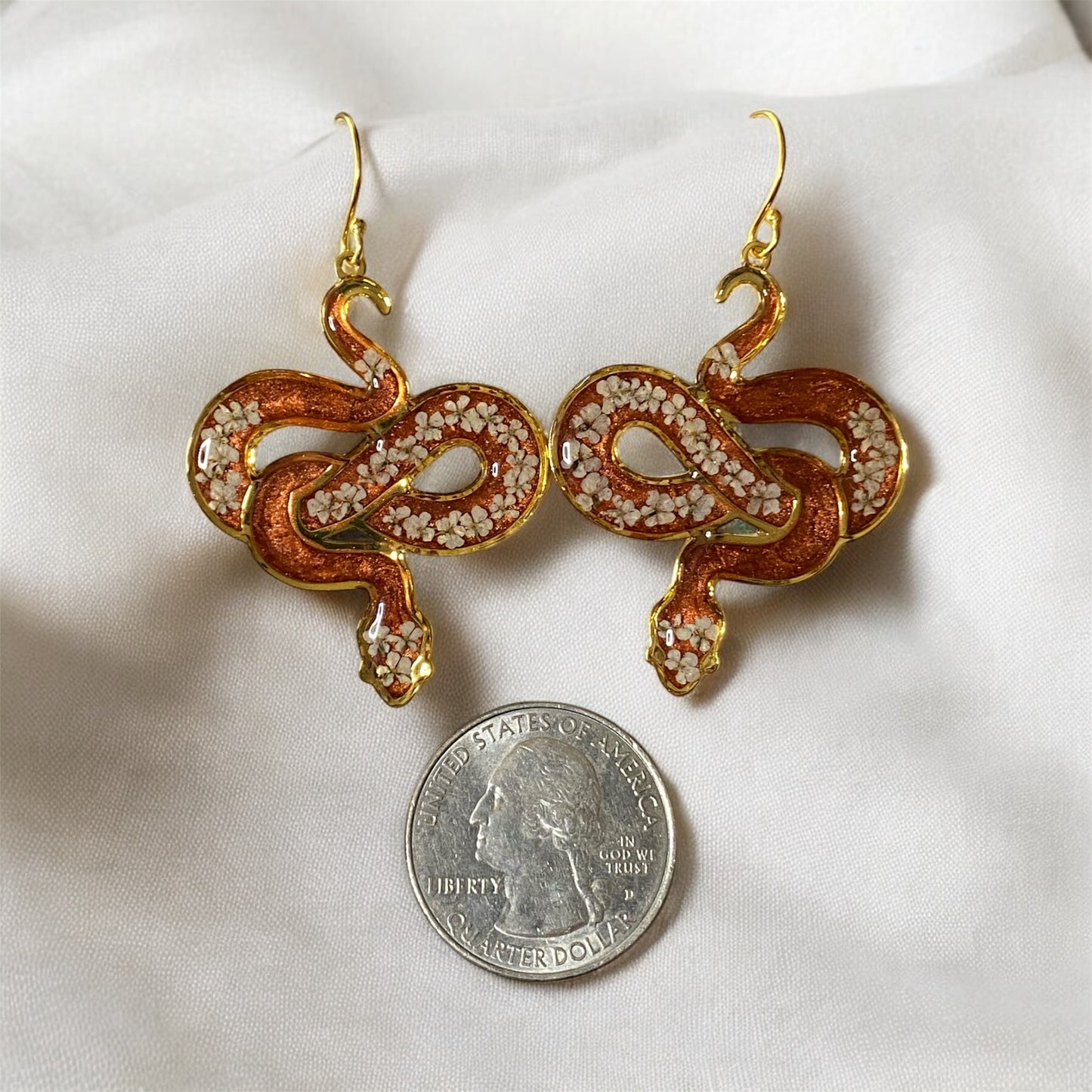 Copper 24 kt Gold Plated Snake Bezel Earrings