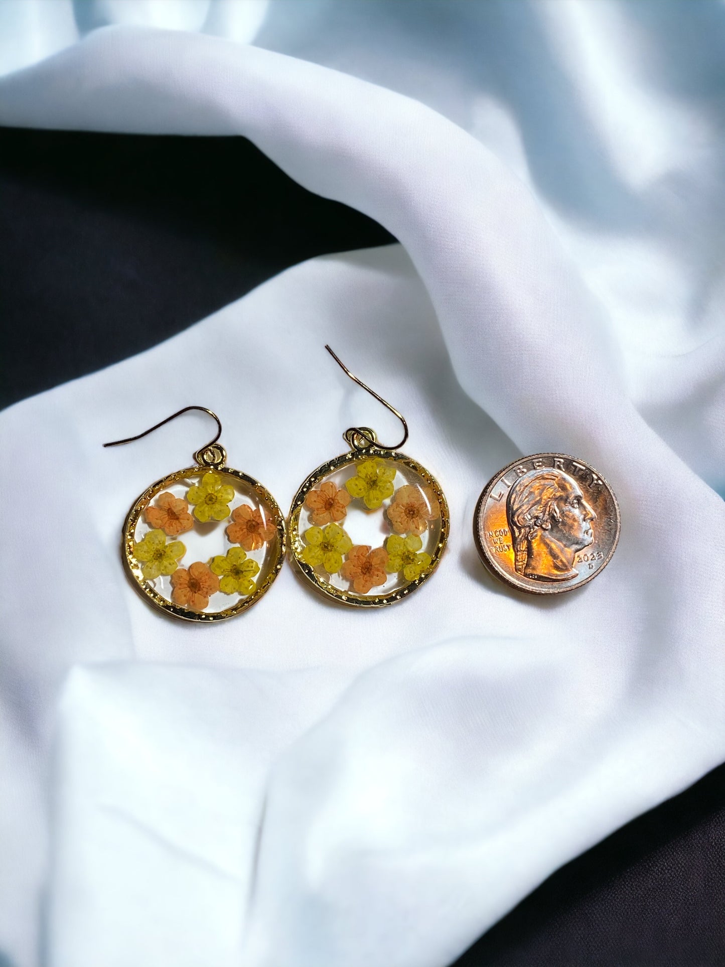 Orange and Yellow Plum Blossom Flower Earrings