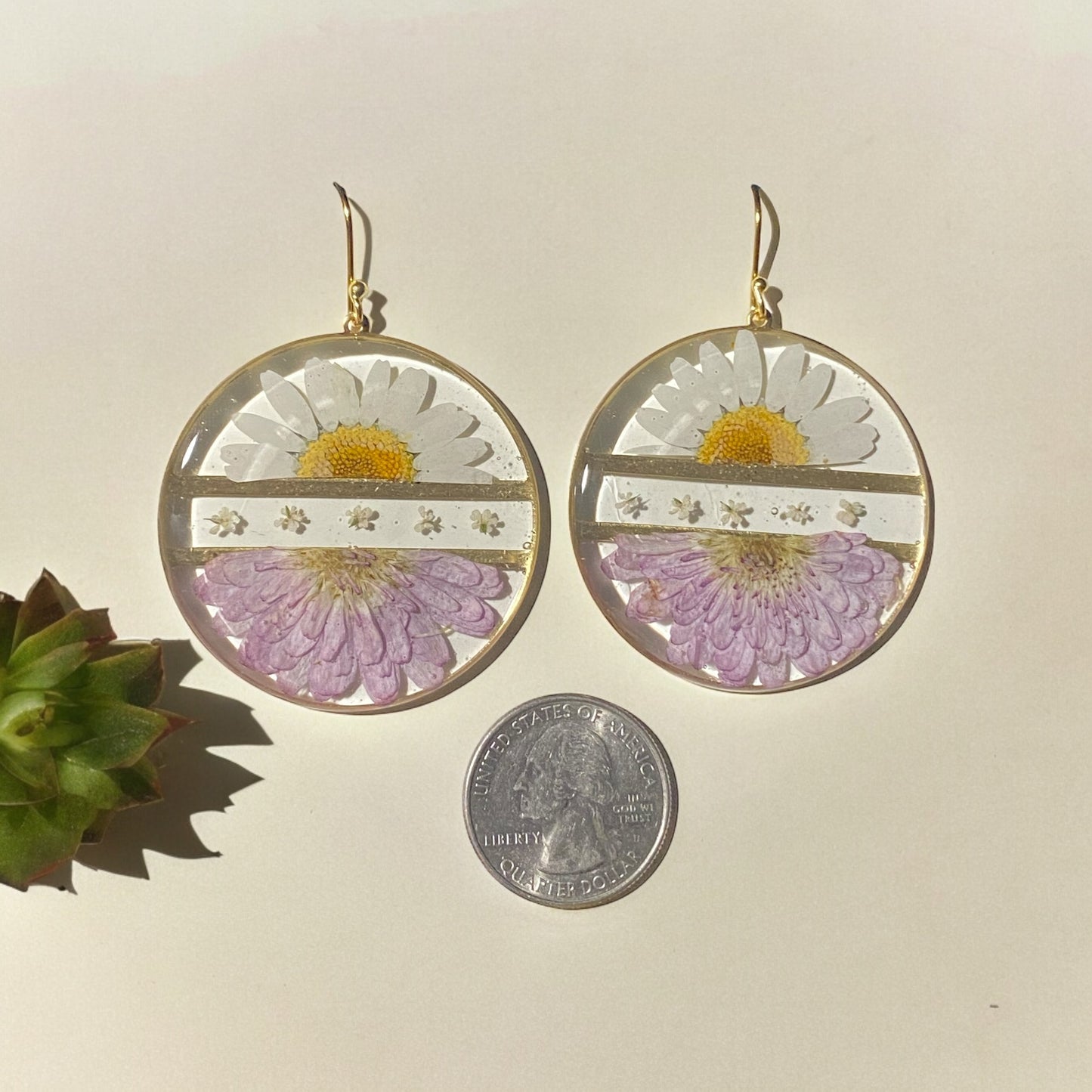 Daisy, and Chrysanthemum Flowers with Queen Anne’s Lace Earrings