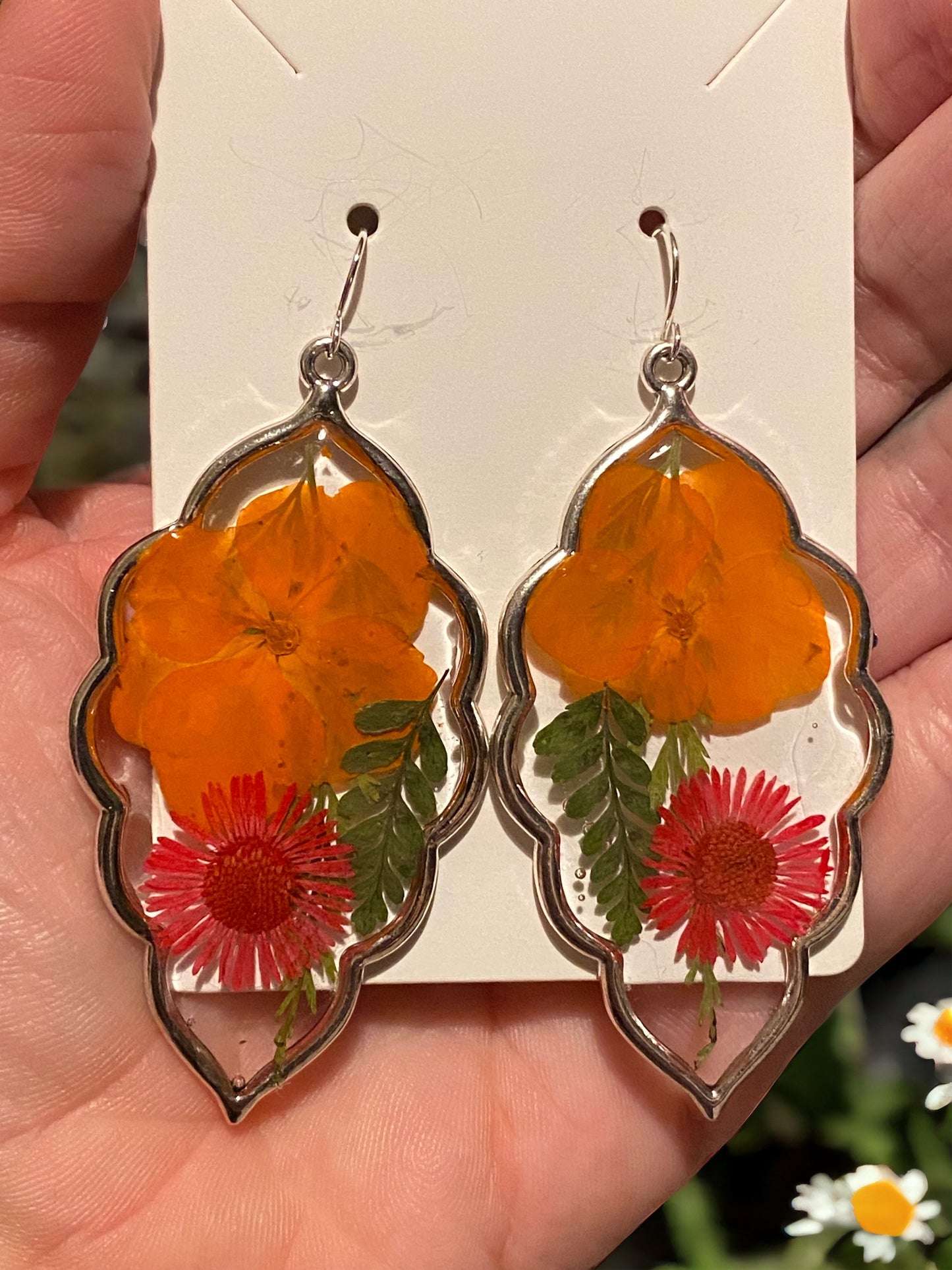 Orange Hydrangea and Red Needle Chrysanthemum Earrings