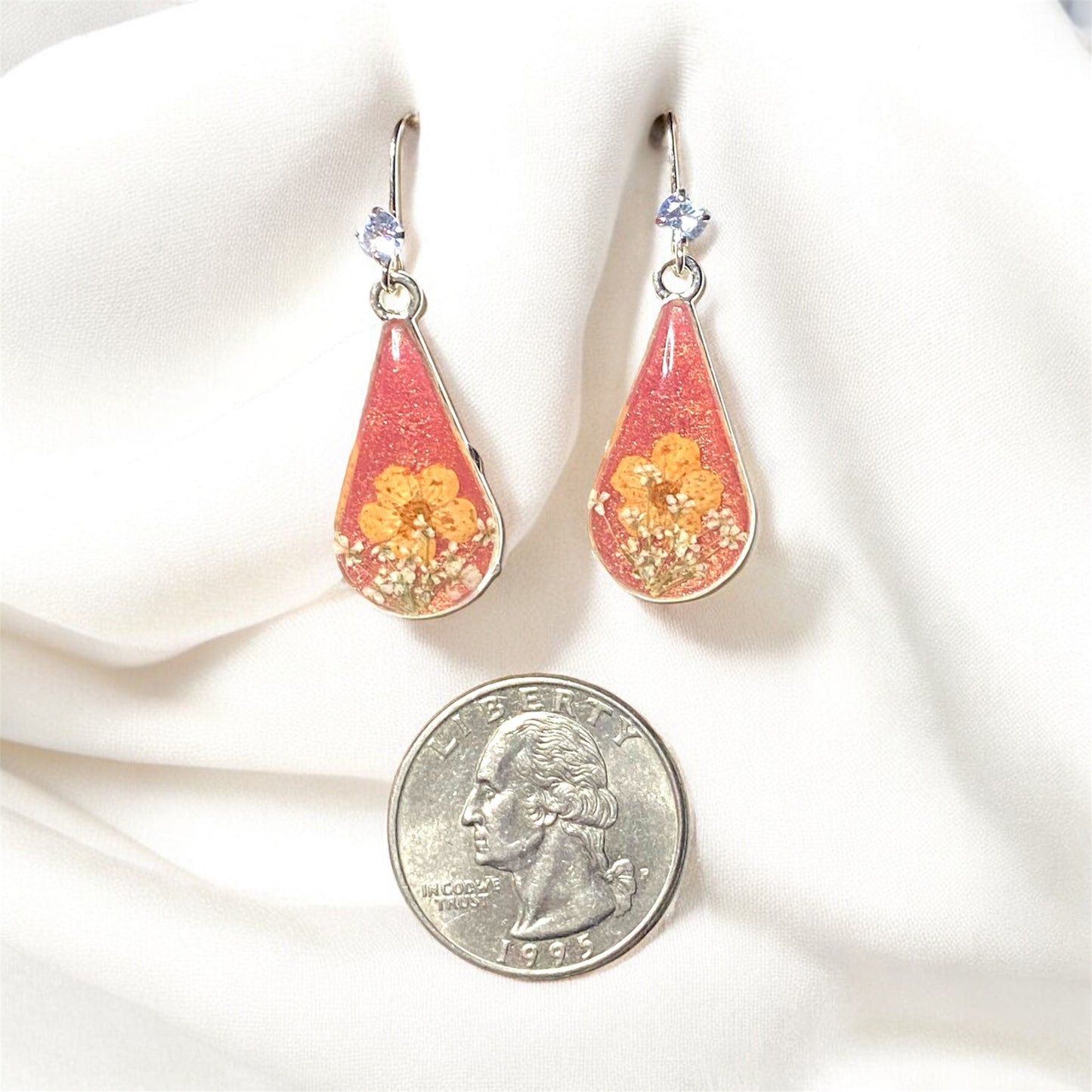 Coral Pink Colored Mica Powder Orange Plum Blossoms, with Queen Anne’s Lace