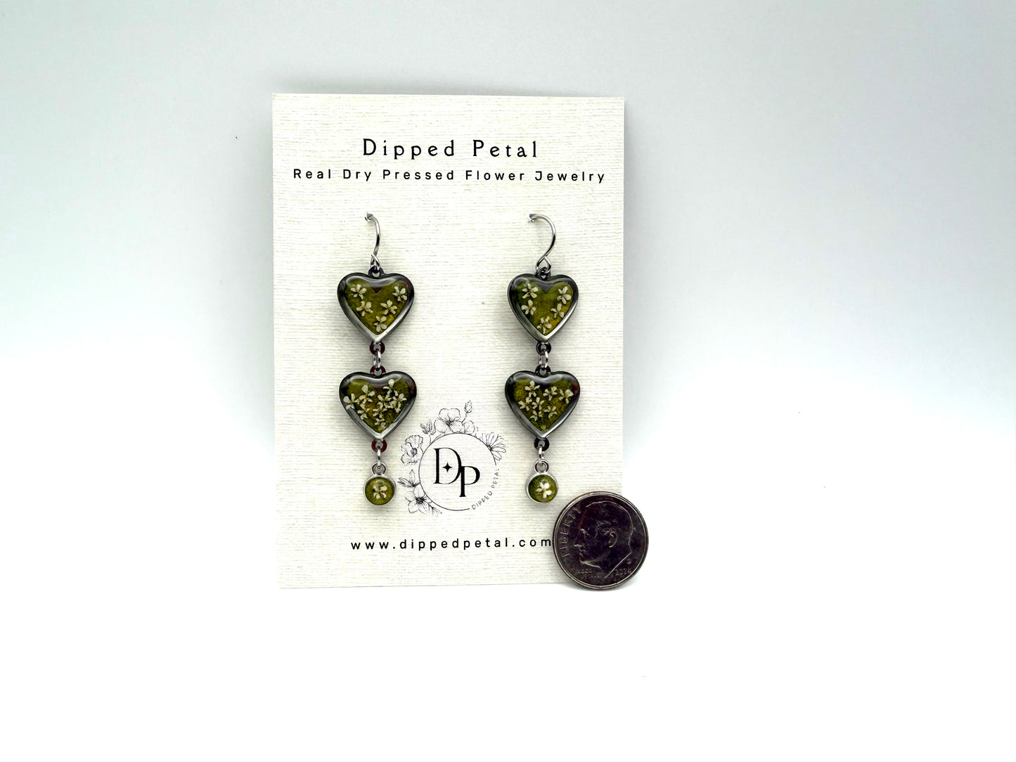 Heart Shaped Stainless Steel Dangle Earrings - Green