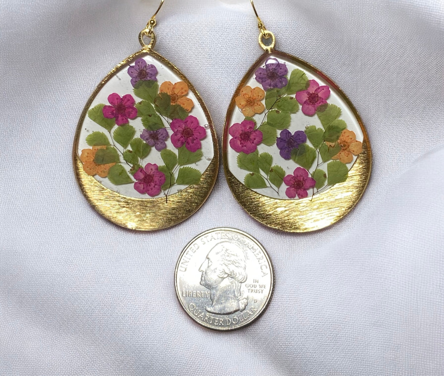 Dry Pressed Leaves with Orange, Purple and Pink Plum Blossoms