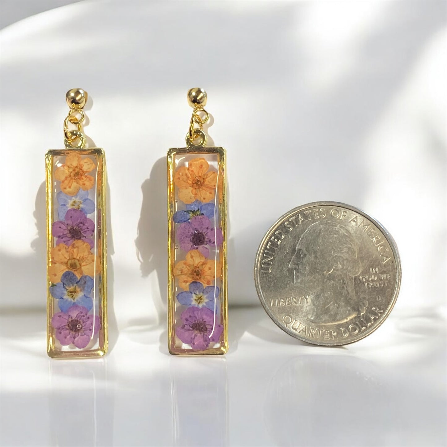 Purple and Orange Plum Blossoms with Blue Forget-Me-Nots