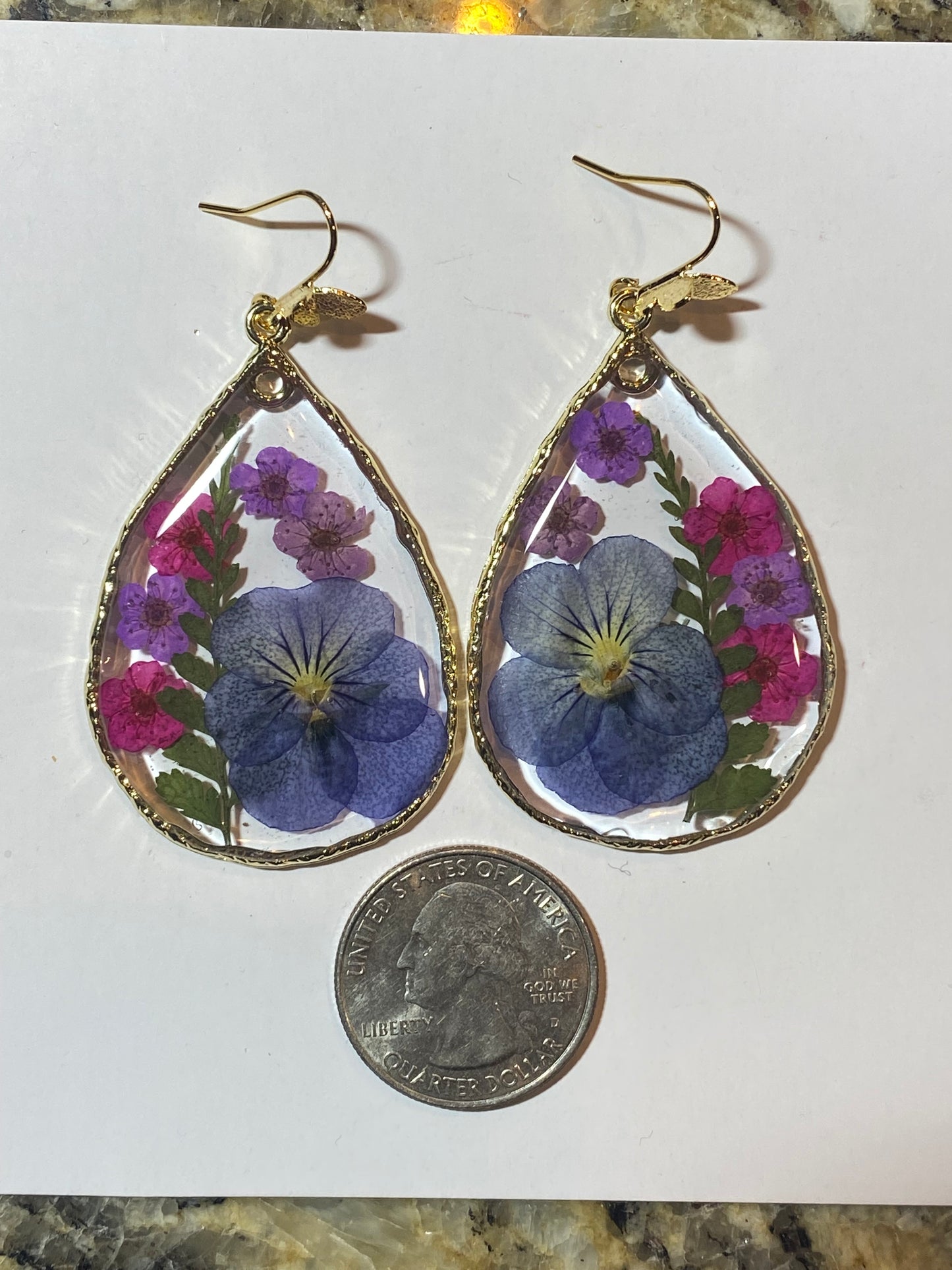 Purple Pansy with Pink and Purple Plum Blossom Flower Earrings