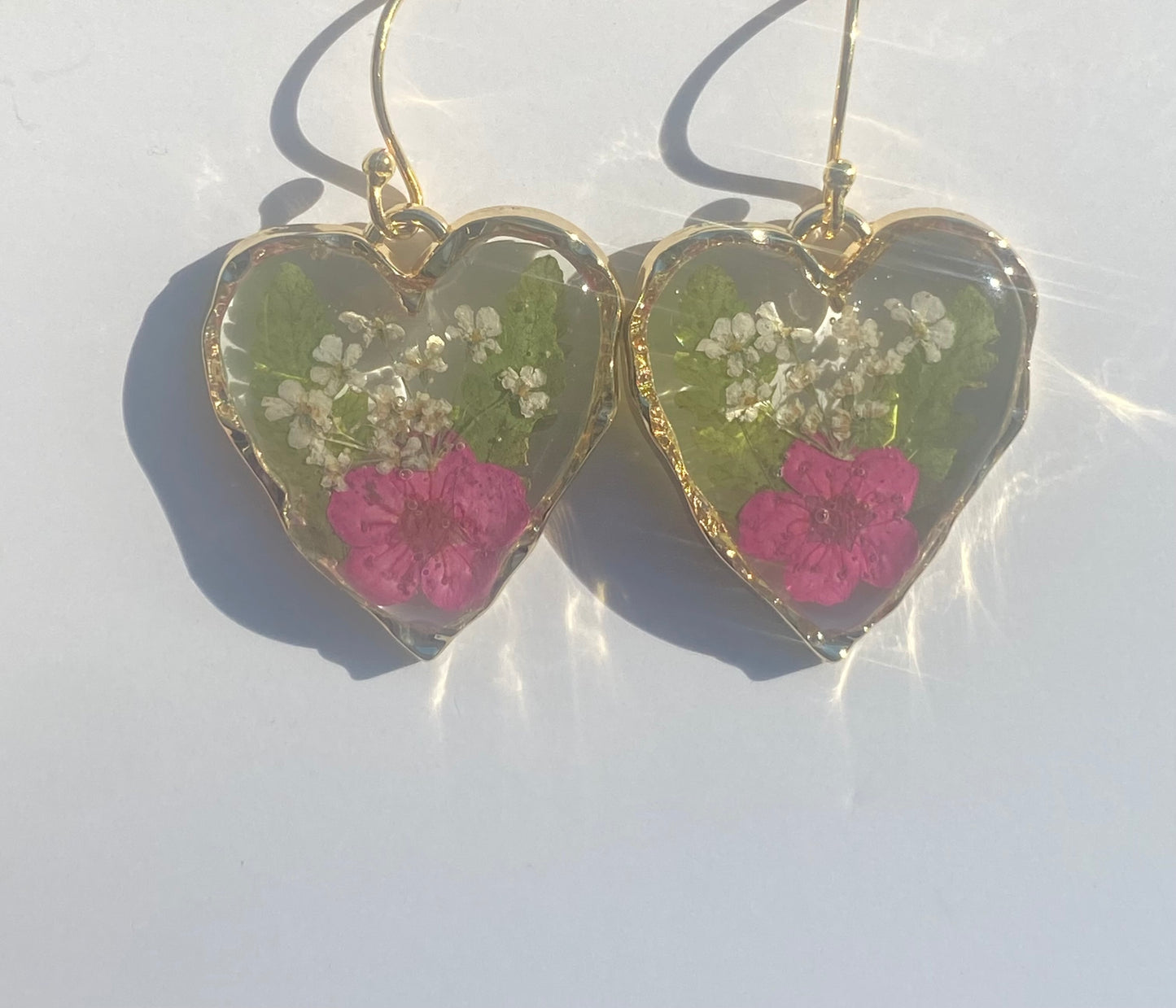 Pink Plum Blossoms with dry pressed Fern and Queen Anne’s Lace