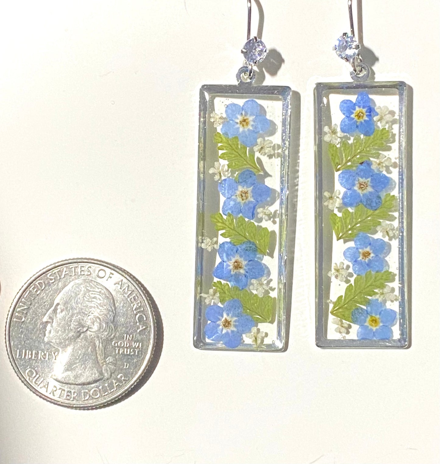 Blue Forget-Me-Nots and Dry Pressed Fern with pieces of Queen Anne’s Lace