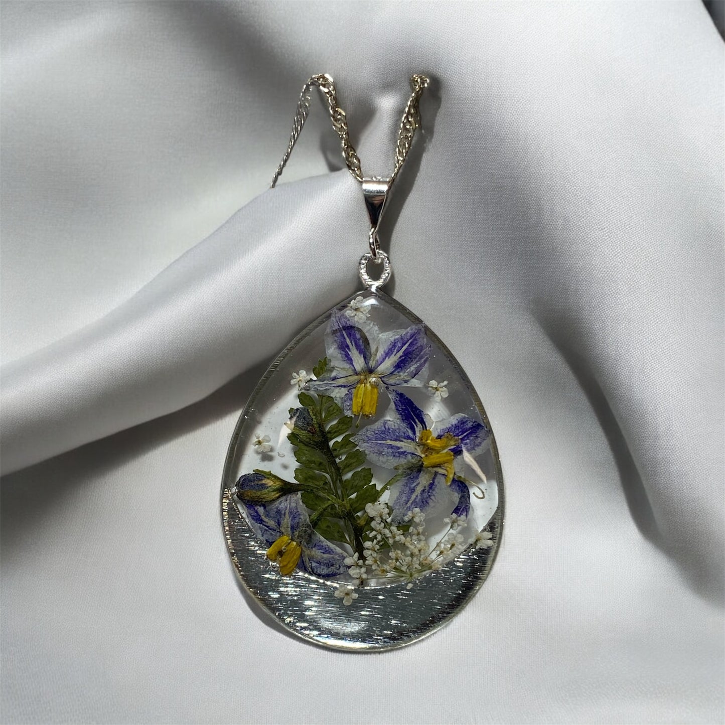 Dry Pressed Fern with Iris and Queen Anne’s Lace