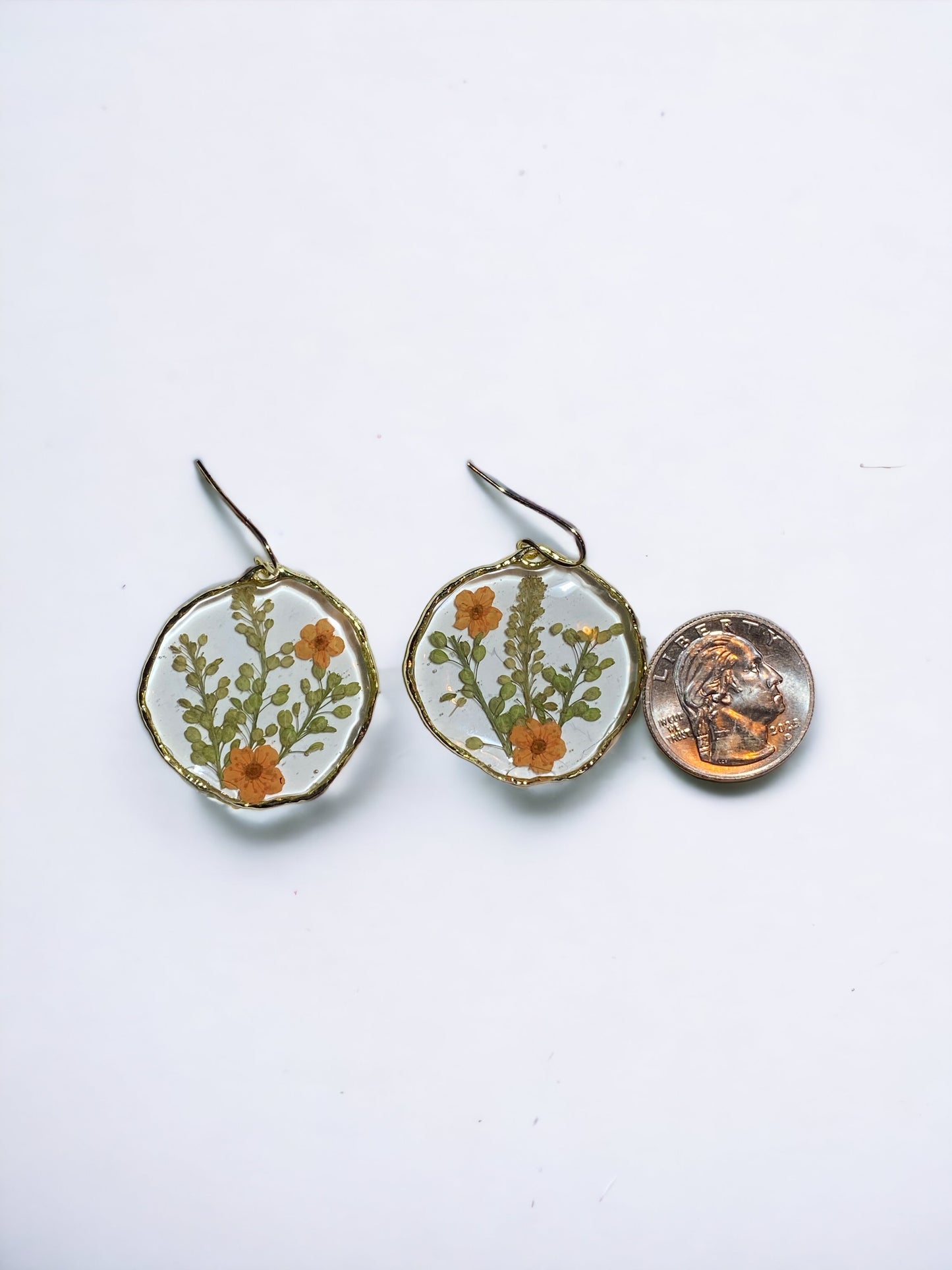 Orange Plum Blossom Flowers with Persian Garden Cress Earrings
