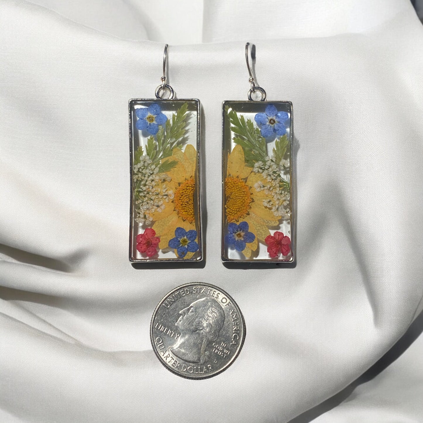 Orange Daisy, Dry Pressed Fern, Blue Forget-Me-Not Flowers with Queen Anne’s Lace and Plum Blossoms