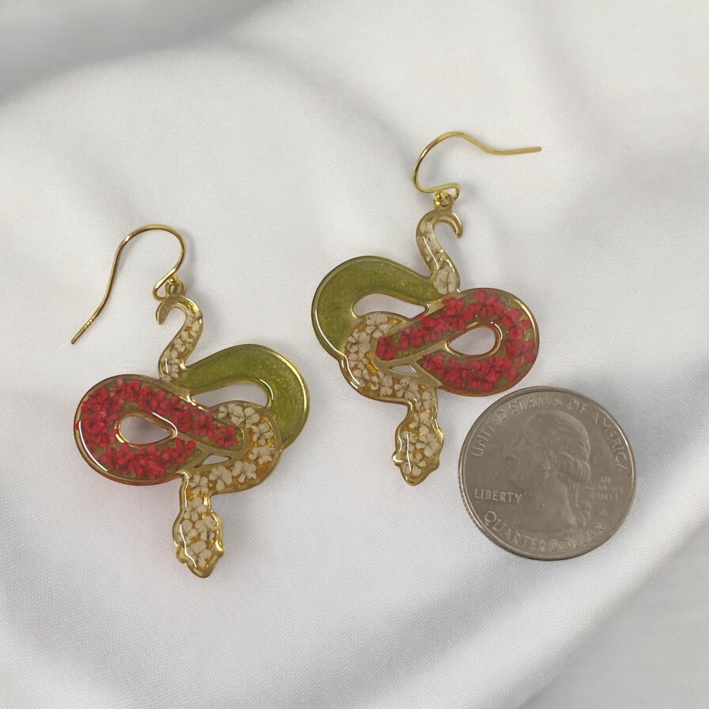 Snake Bezel Earrings with Queen Anne’s Lace