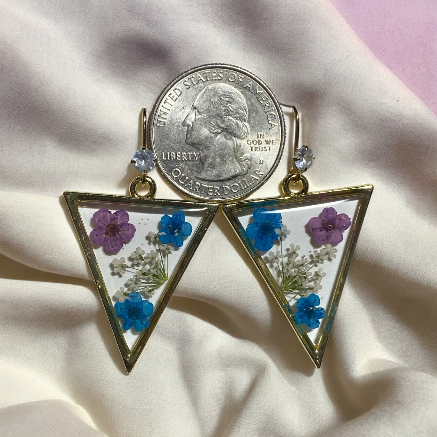 Blue and Purple Plum Blossom Flowers with Queen Anne’s Lace Earrings