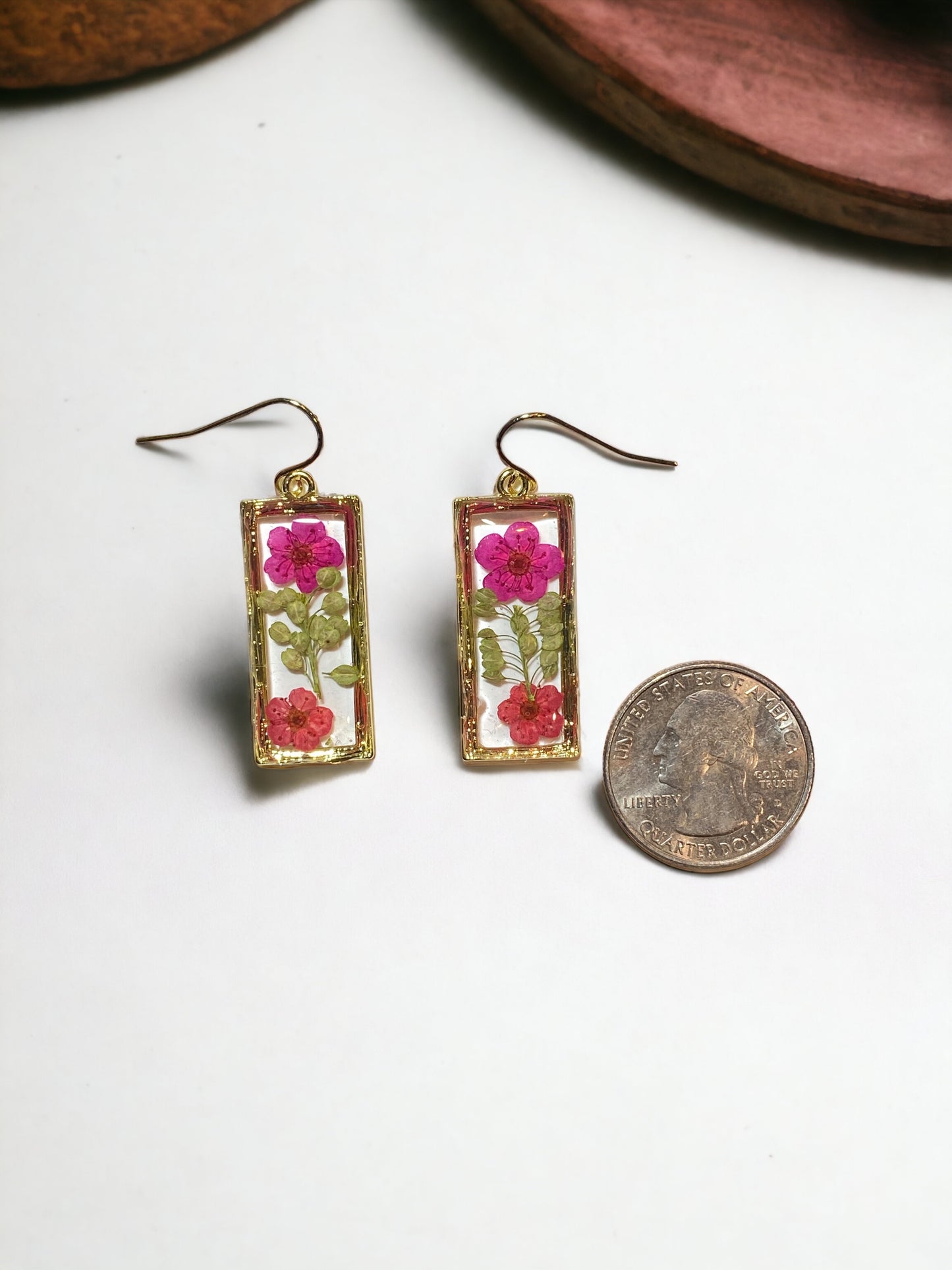 Pink and Red Plum Blossom Flowers with Persian Garden Cress Earrings