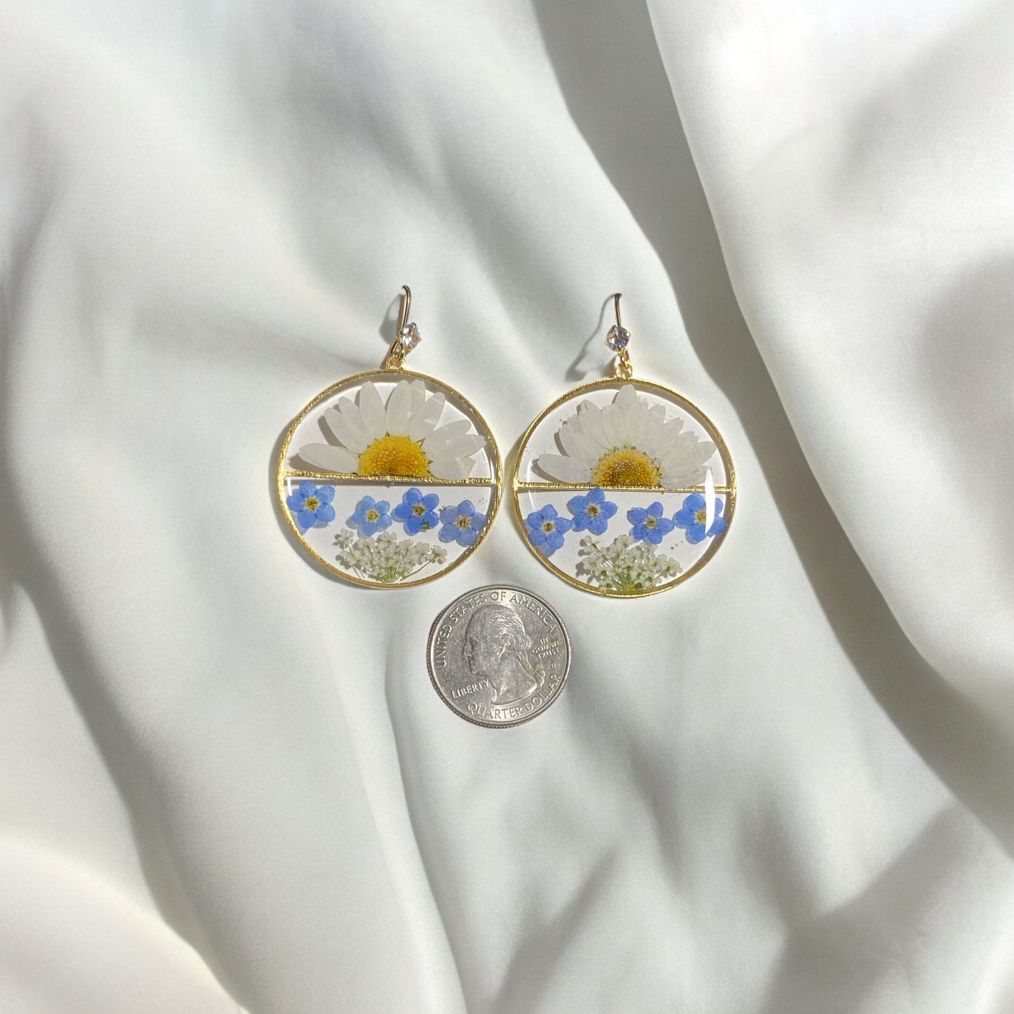 Daisies, Blue Forget-Me-Nots and Queen Anne’s Lace Earrings