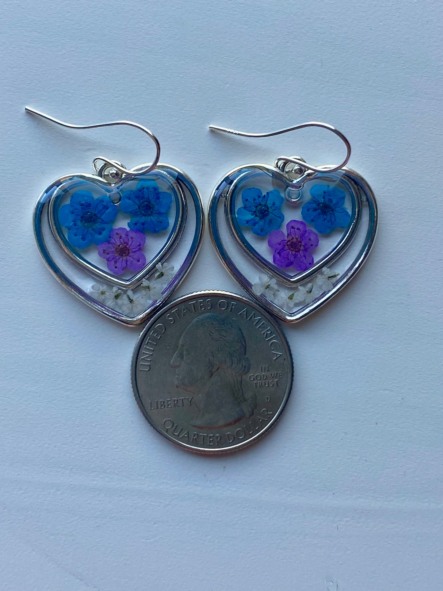 Purple and Blue Plum Blossom Flower Heart Earrings