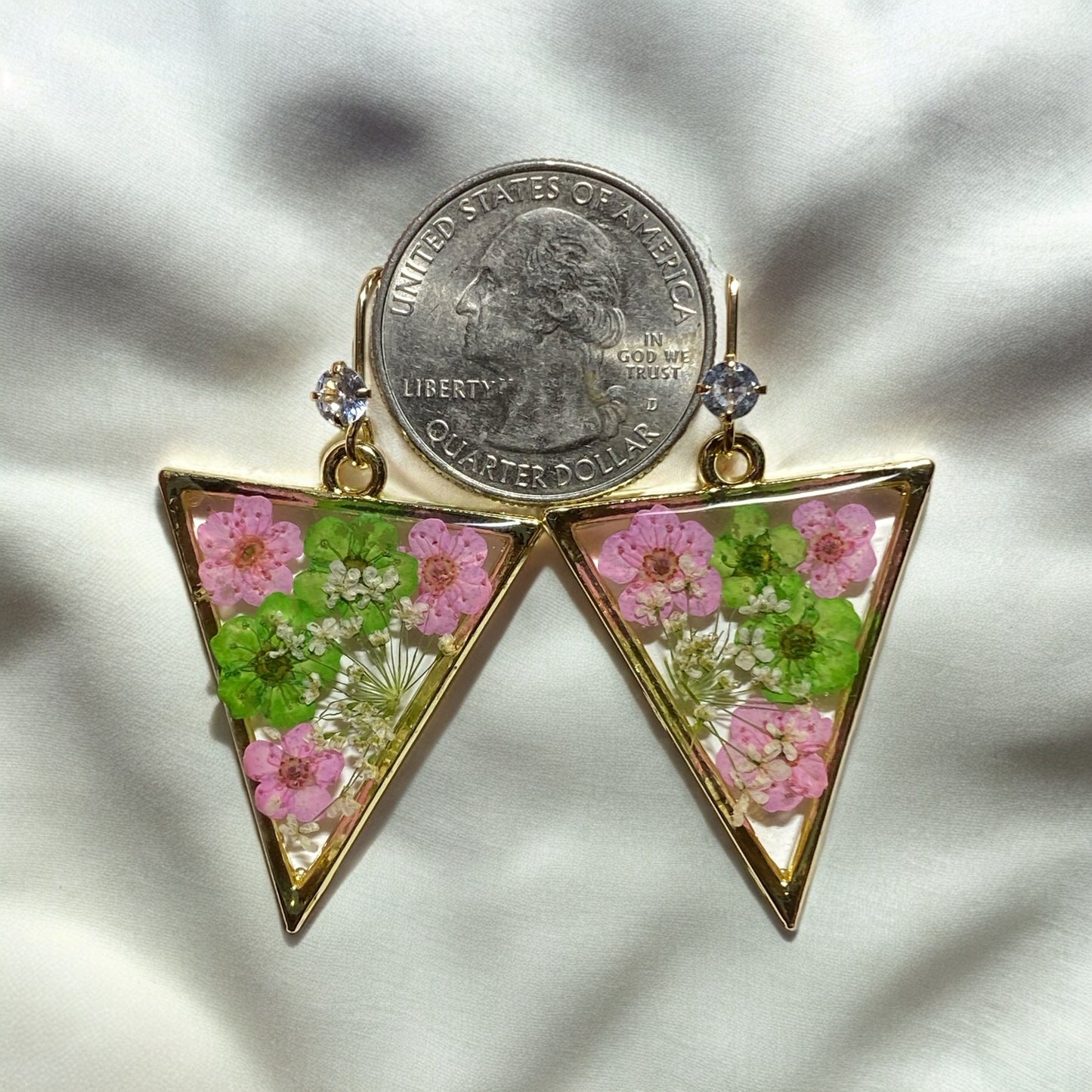 Light Pink and Green Plum Blossom Flowers with Queen Anne’s Lace Earrings