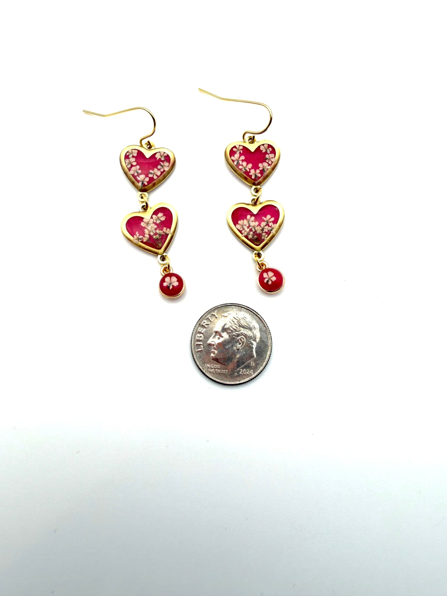 Red/Hot Pink colored Heart Earrings