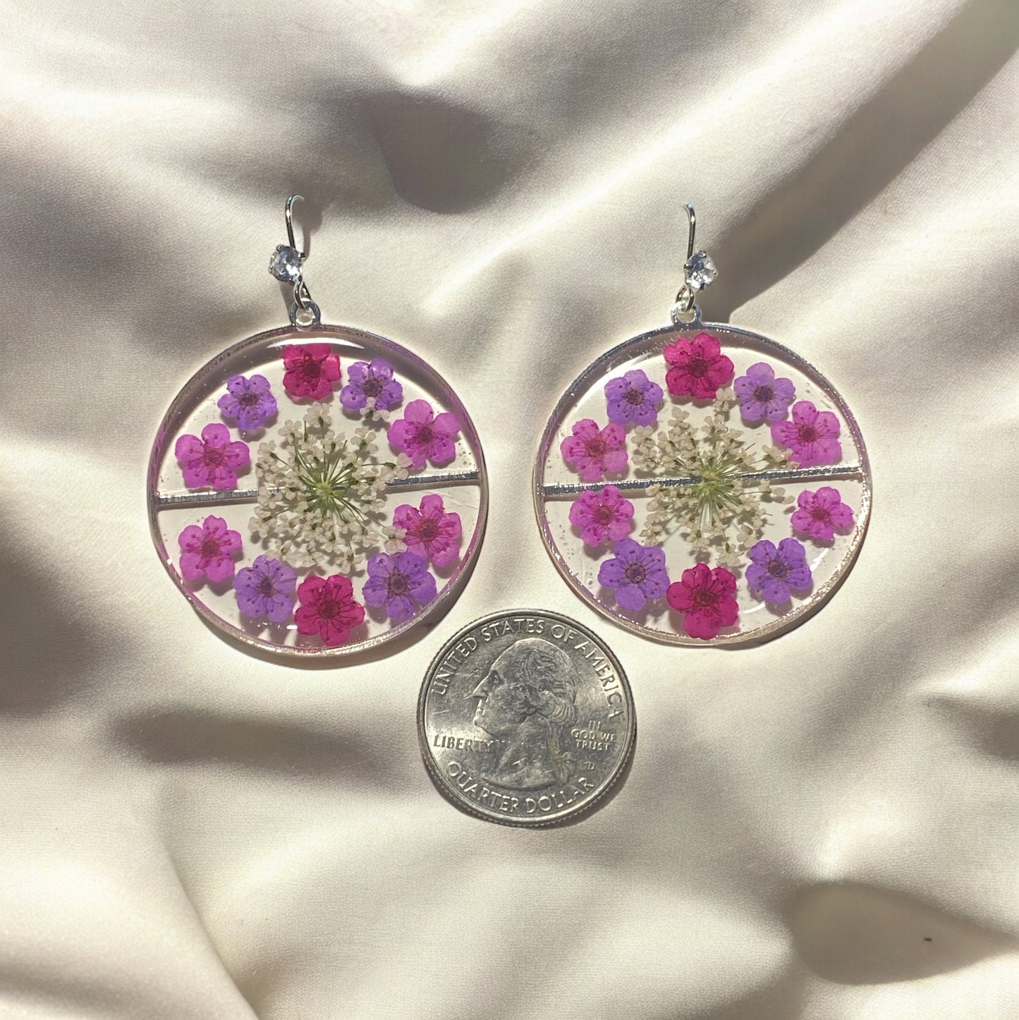 Plum Blossoms and Queen Anne’s Lace Earrings