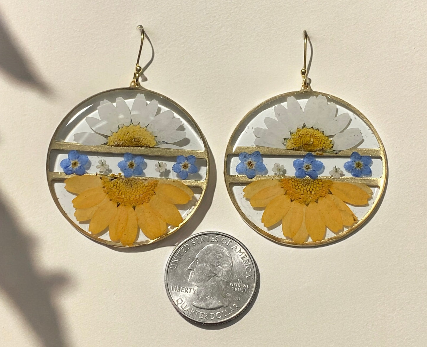 Yellow and White Daisies, Blue Forget-Me-Nots and Queen Anne’s Lace Earrings
