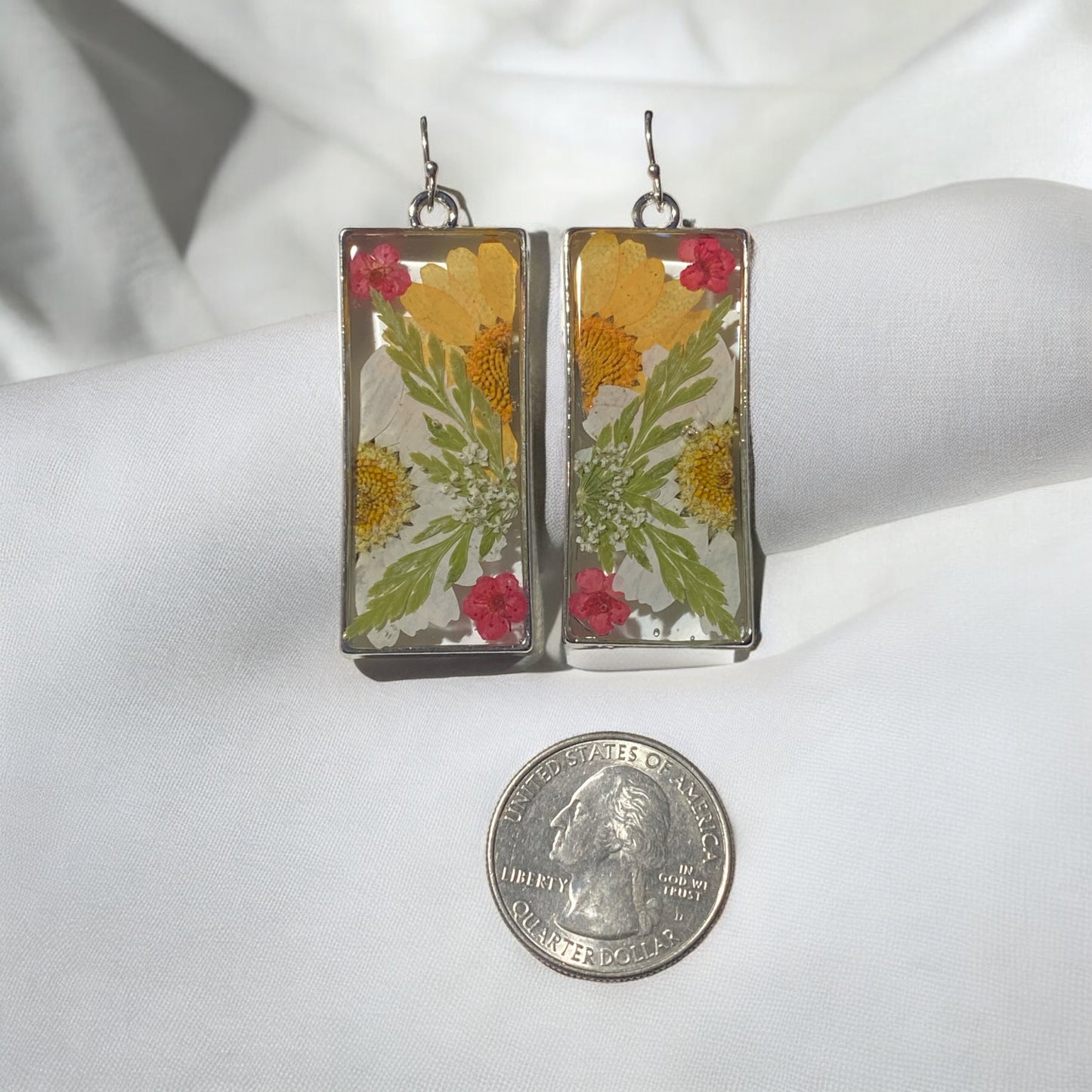 Split Yellow and White Daisies with Queen Anne’s Lace, Red Plum Blossoms and Fern