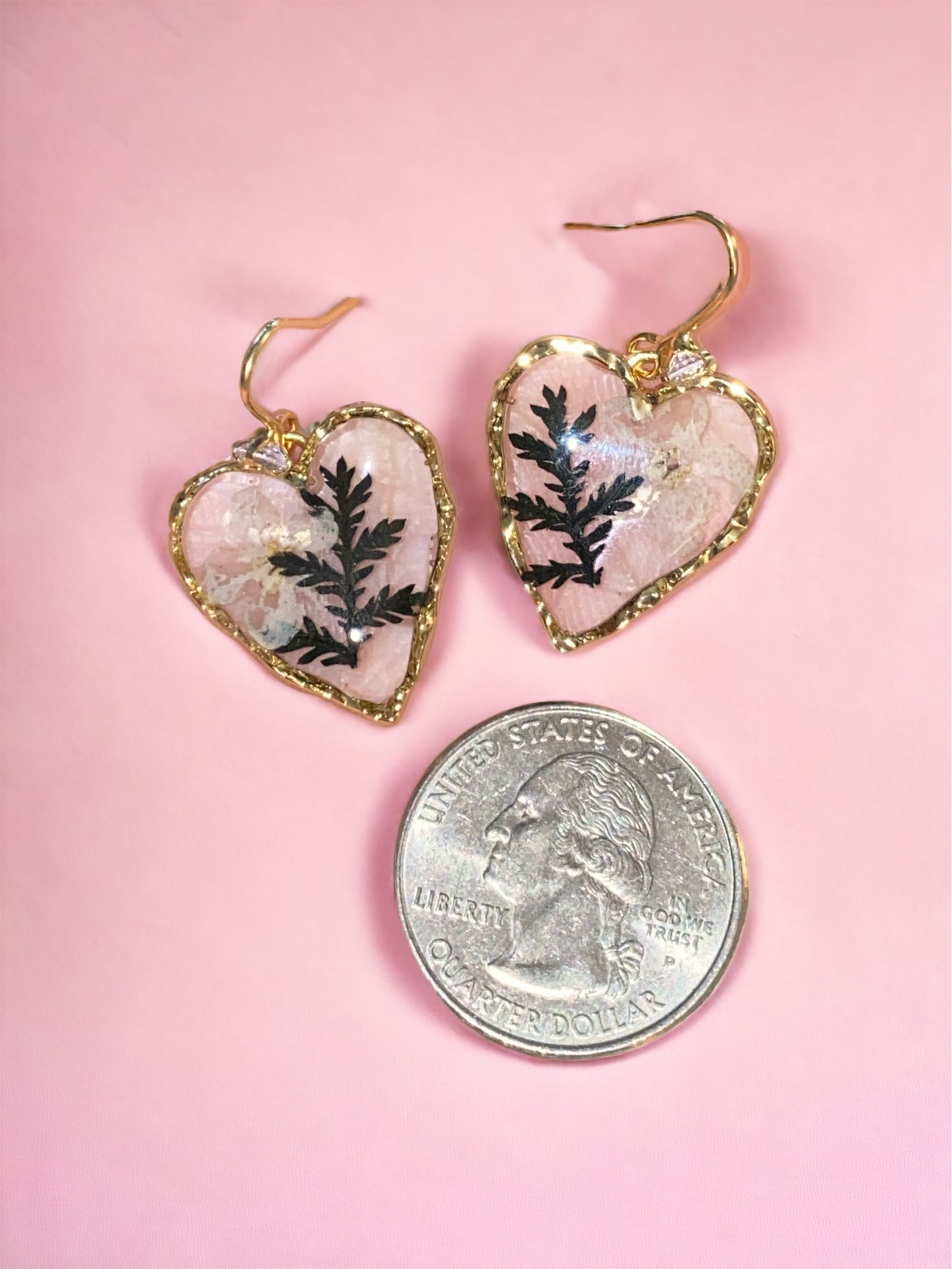 White Plum Blossoms with Black Dyed Fern Earrings